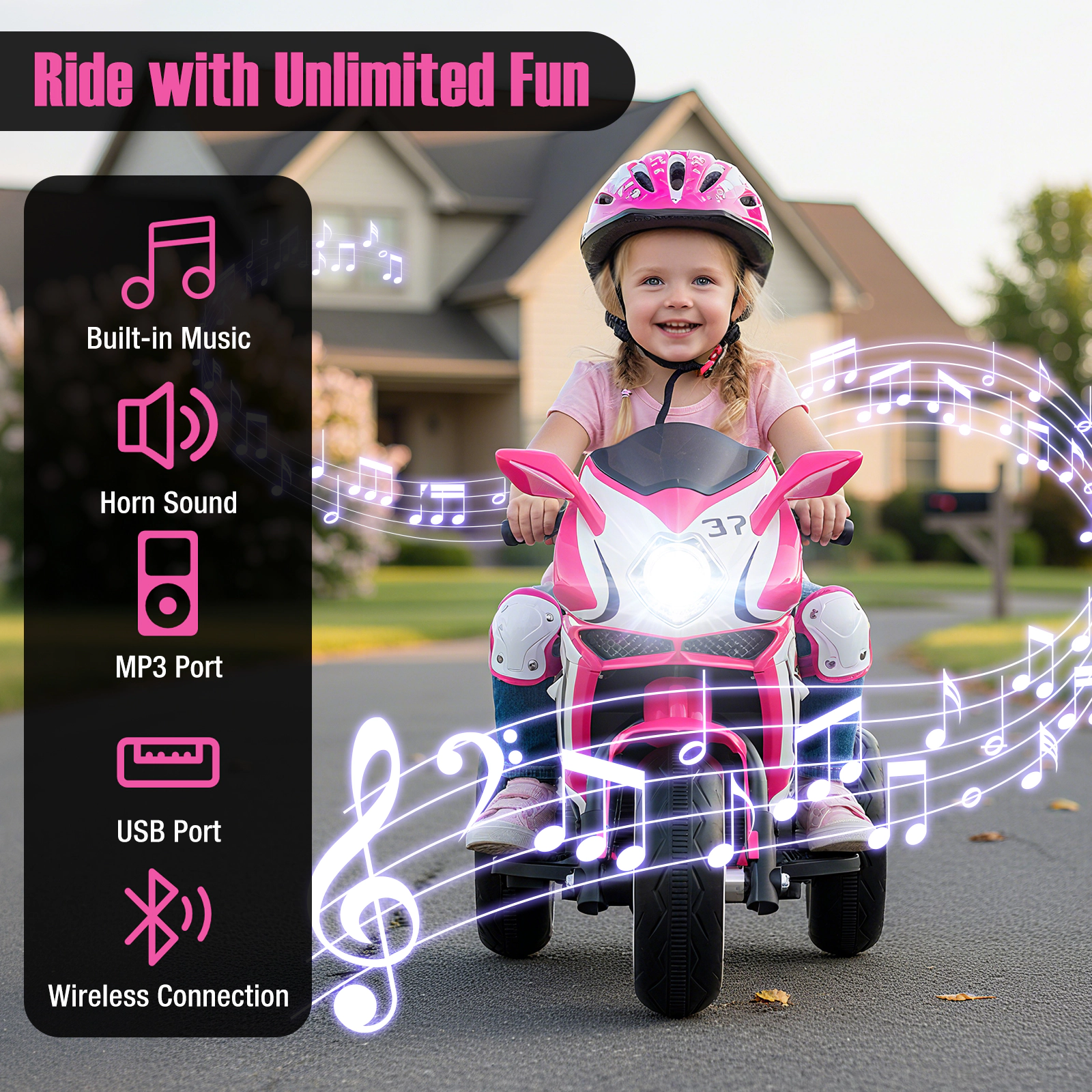 SUGIFT LED Lights 6V Kids Ride On Motorcycle Battery Powered Mini Electric Motorbike