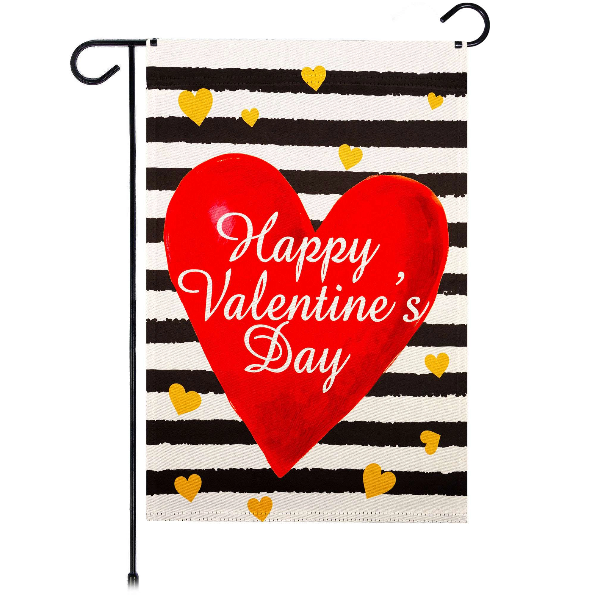 G128 Valentine’s Day Striped Heart Garden Flag 12x18 in double-sided