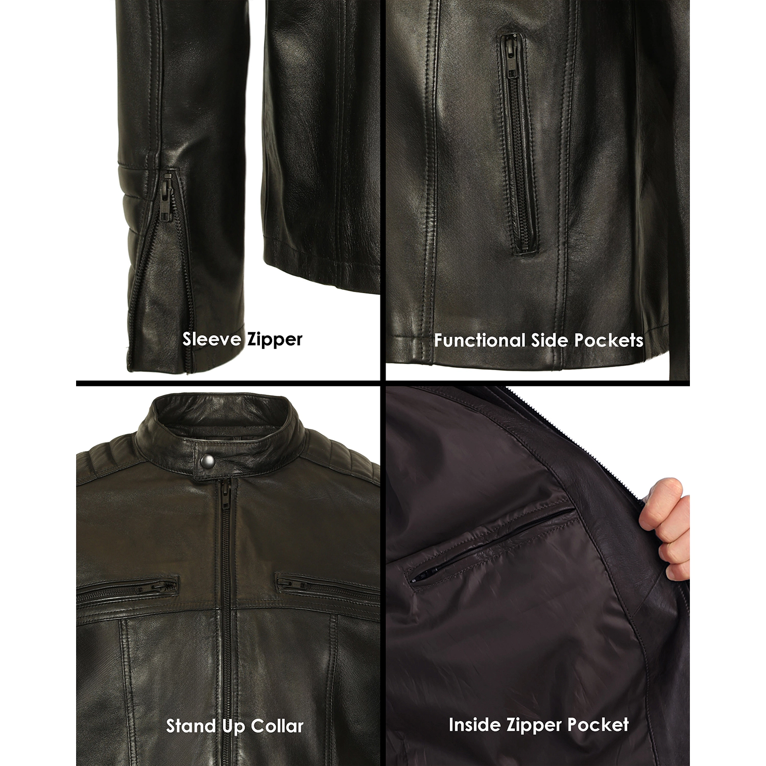 Gioberti Men's Stand Collar Motorcycle Leather Bomber Jacket