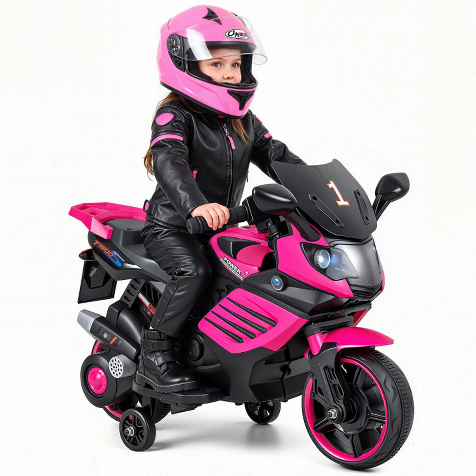 SUGIFT Pink Headlights Music and Detachable Training Wheels 6V Kids Motorcycle