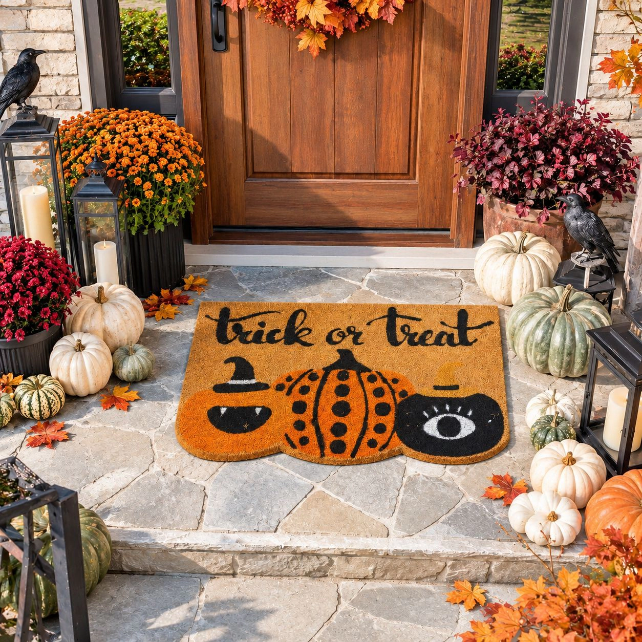 Kate Aurora Halloween Trick or Treat Goblins Bristled Coir Outdoor Welcome Mat - 18"x30"