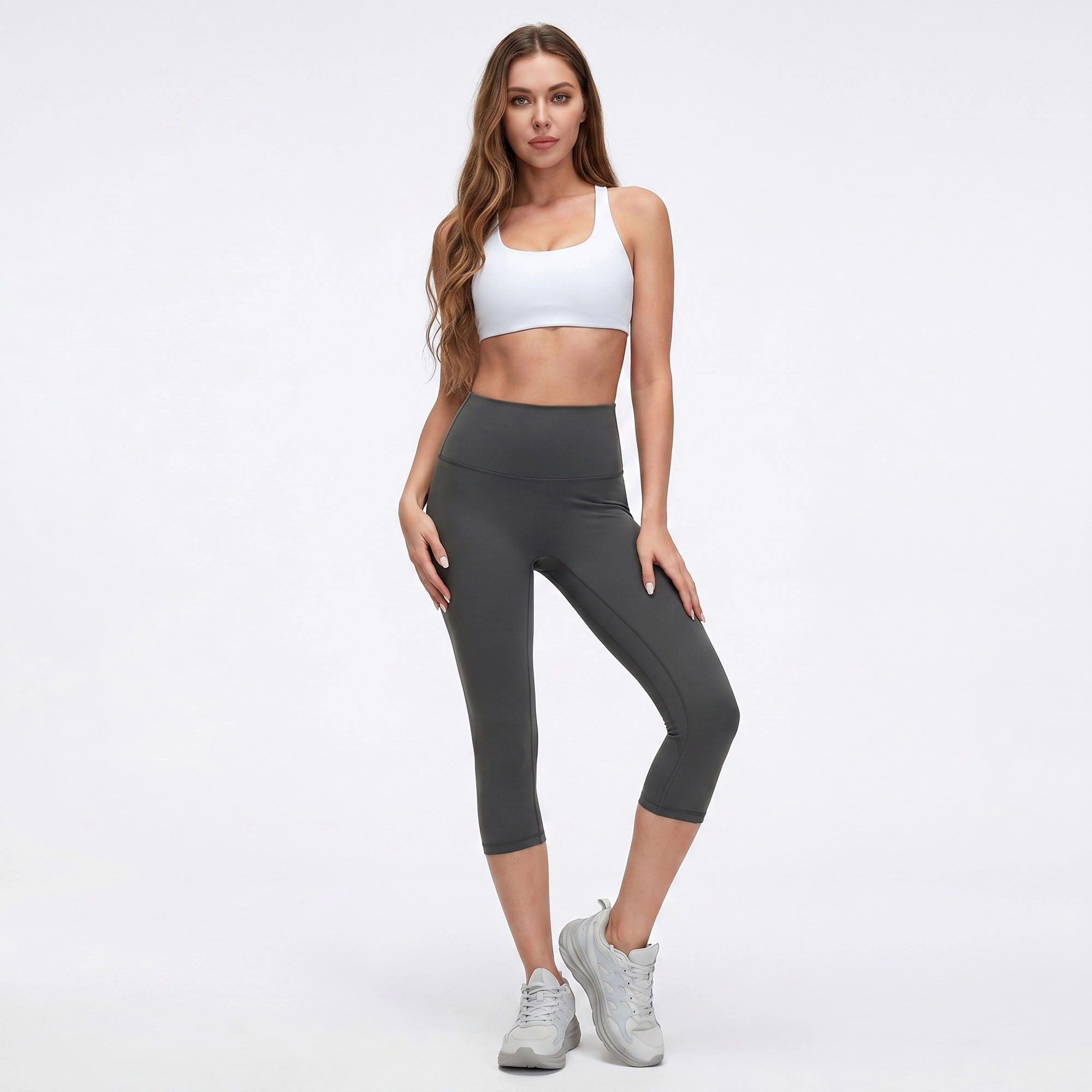 Anna-Kaci Women's High-Waist Capri Leggings with Wide Waistband Smooth Stretch Fit and Pull On Activewear Design