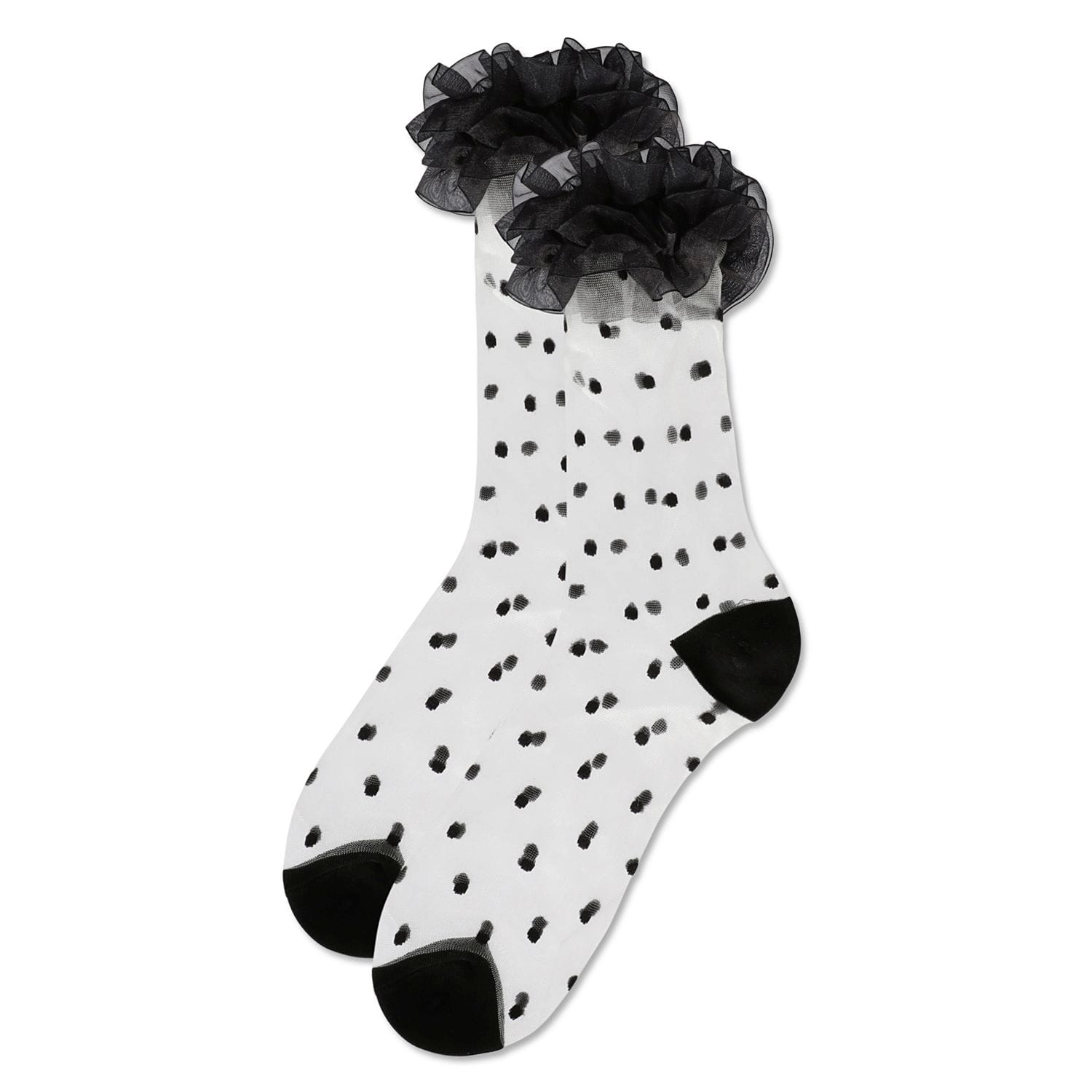 MeMoi Women's Polka Dot Ruffle Lace Cuff Sheer Crew Socks