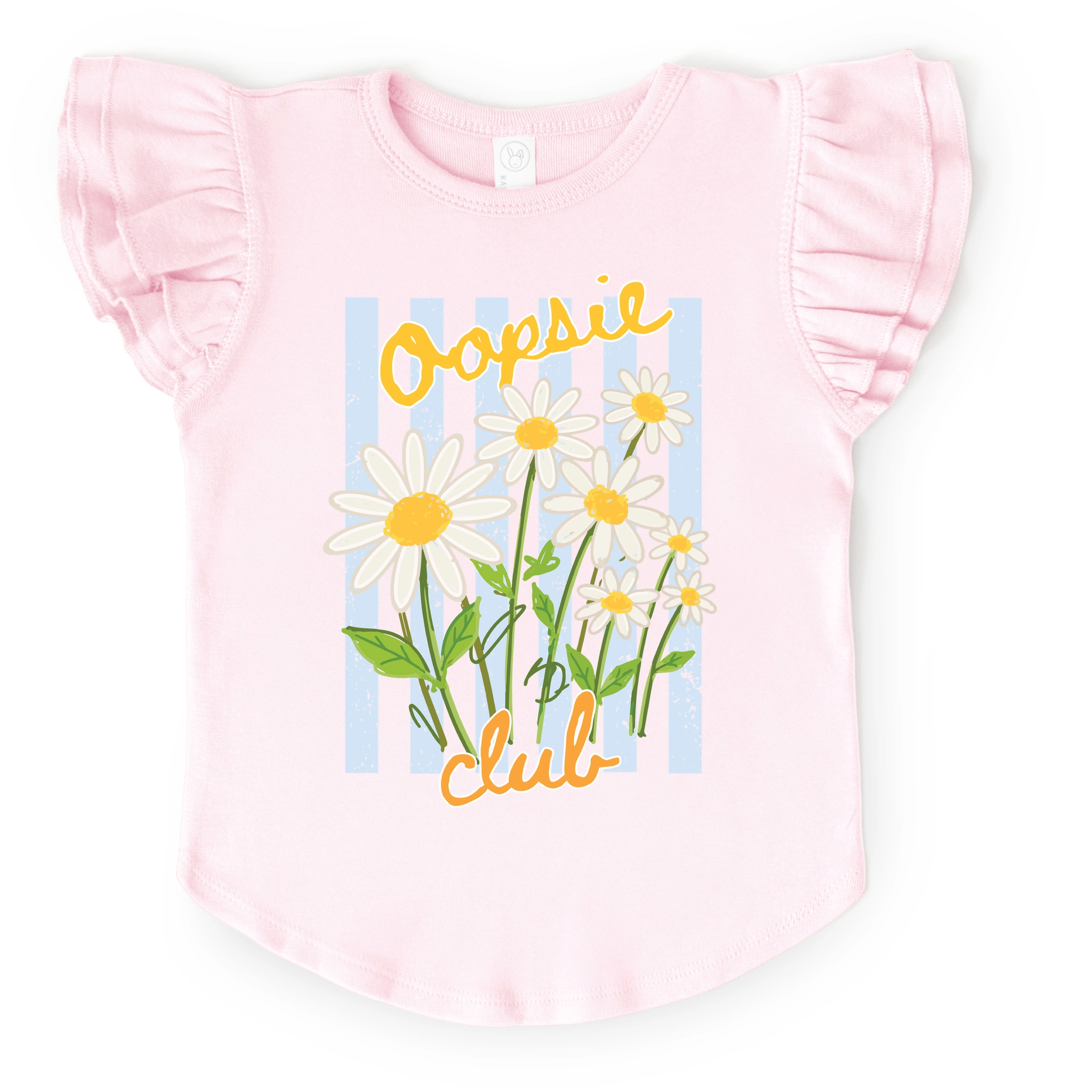 The Juniper Shop - Girl's Flutter Sleeve Graphic T-Shirt Oopsie Daisy Club Stripes