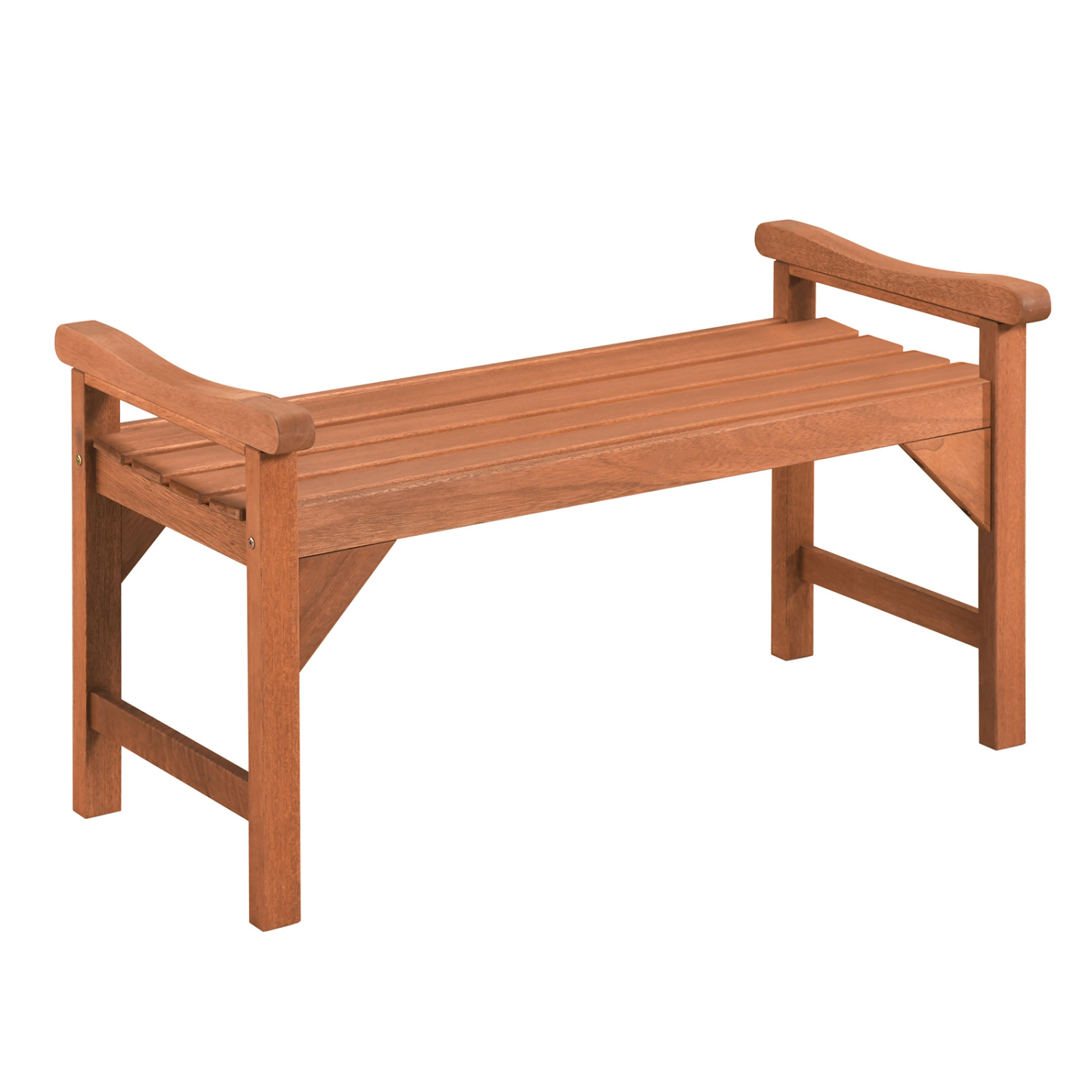 LJG Solid Wood Backless Garden Bench with Support Handles and Curved Slatted Seat for Deck