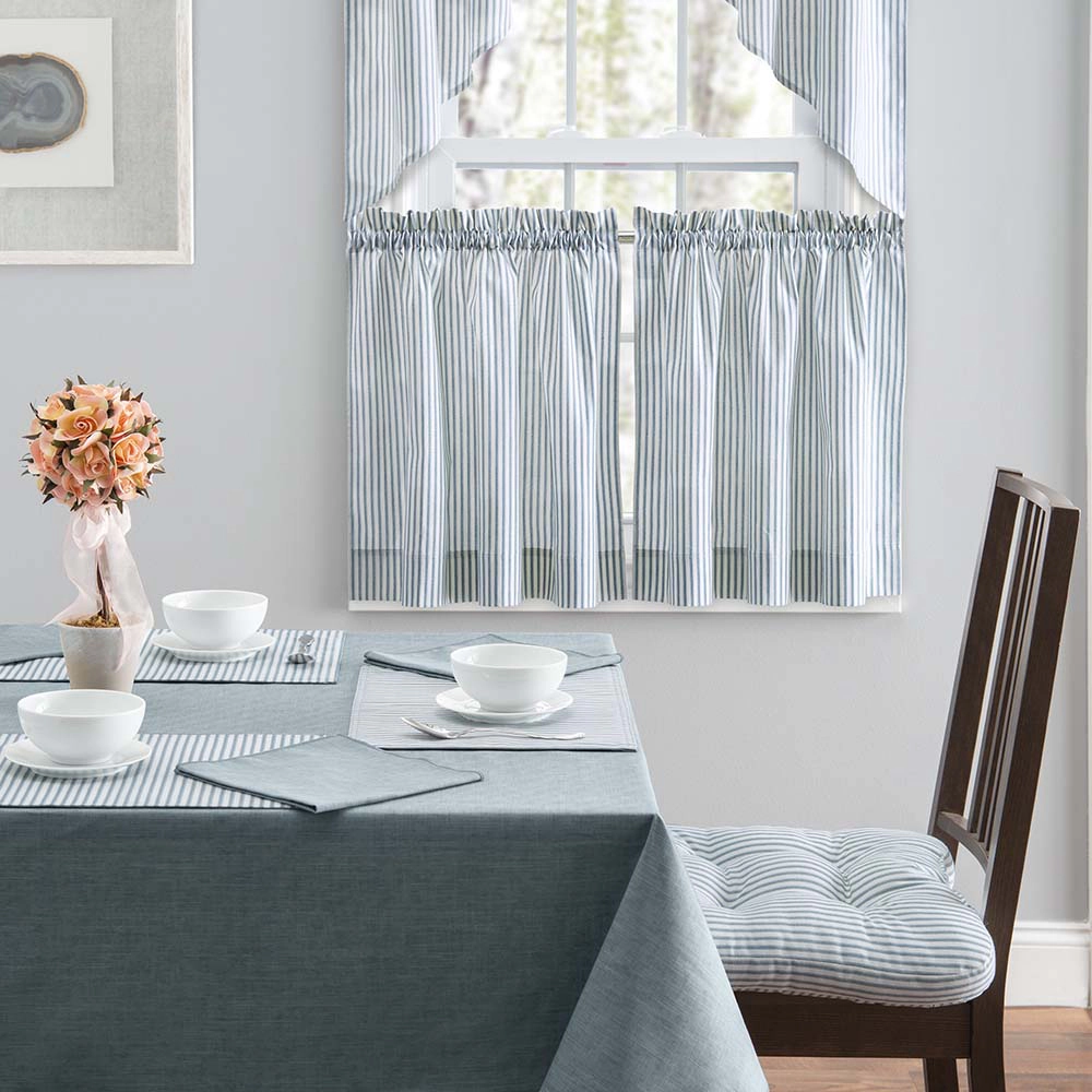 Ellis Curtain Plaza Classic Ticking Stripe Printed on Natural Ground 1.5" Rod Pocket Tailored Swag 56" x 36