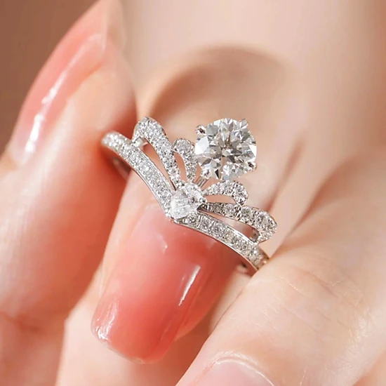 Wardrobe Whimsy Crown Design Two‑Piece Cubic Zirconia Bridal Ring Set