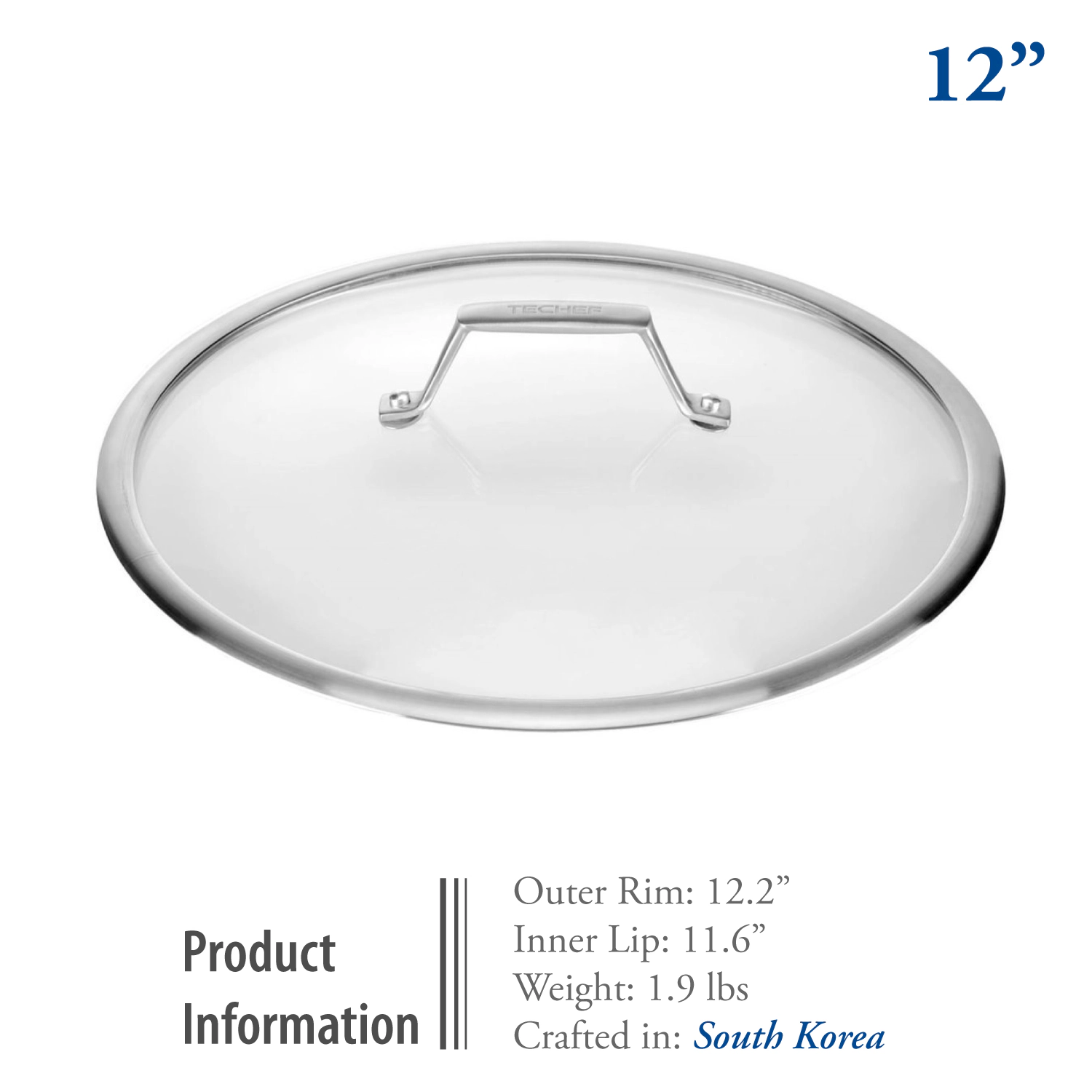 TECHEF 12 Inch Tempered Glass Lid - Stainless Steel Handle