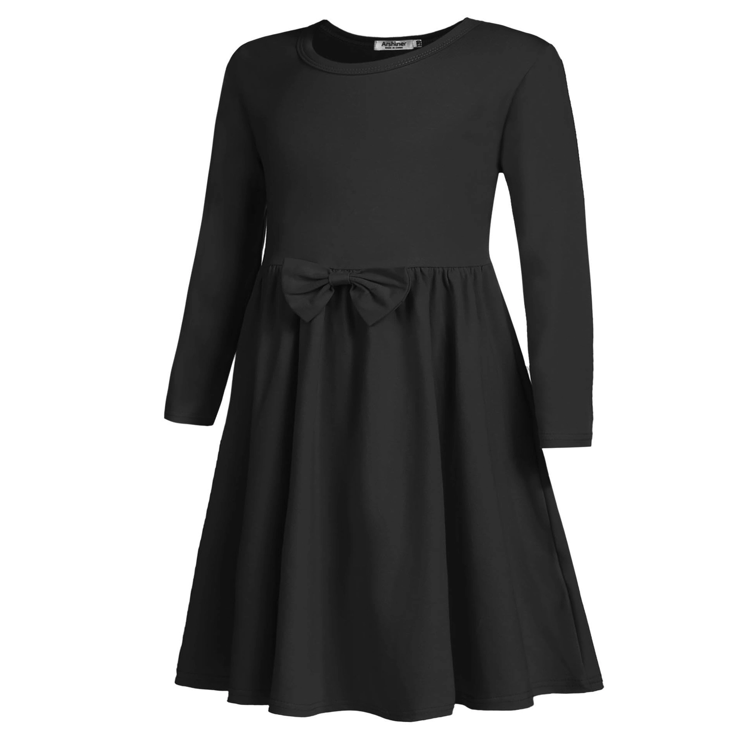 Arshiner Girls Long Sleeve Dress A line Twirly Skater Casual Bow Tie