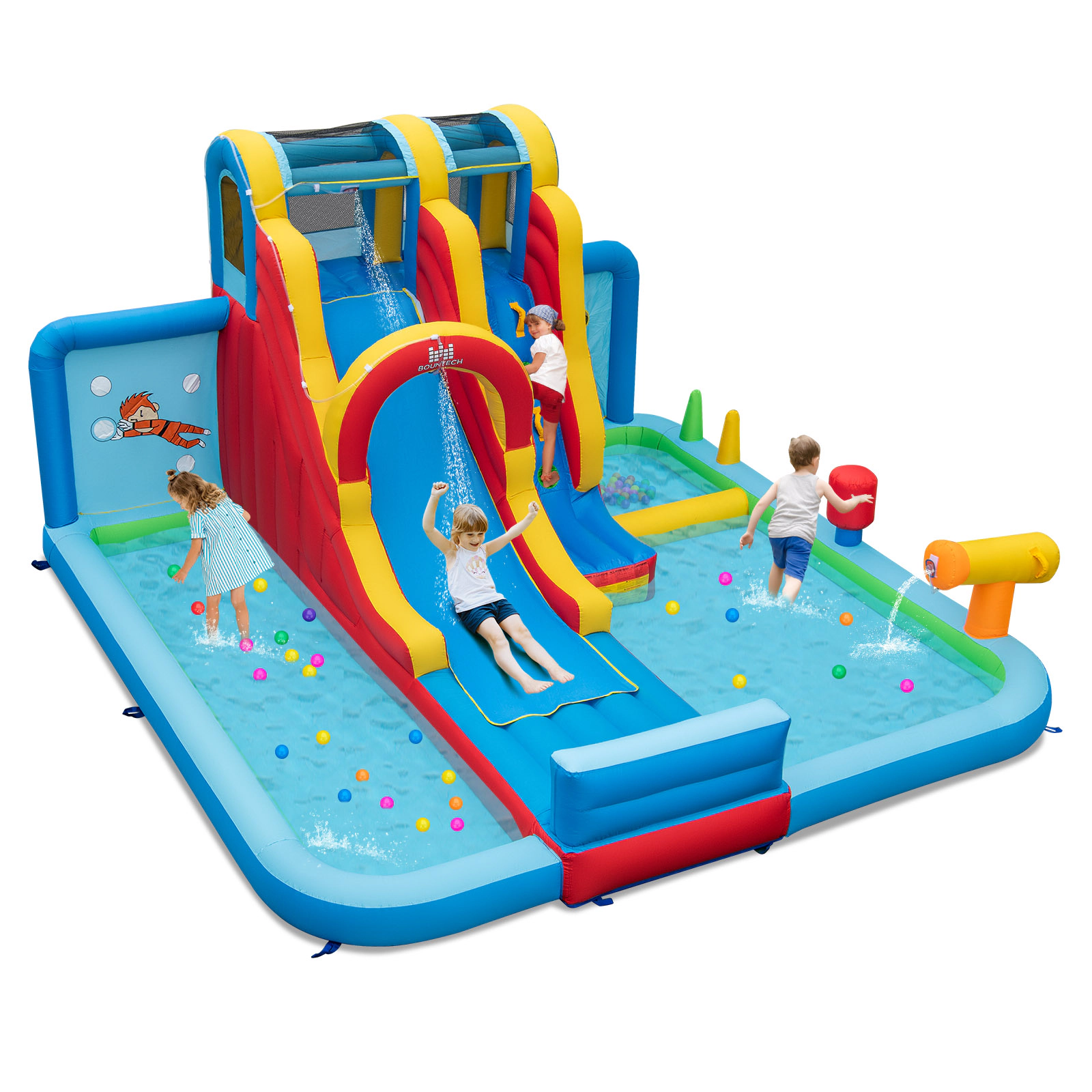 LJG Kids Inflatable Water Slide Water Park with Long Slide and Splash Pools and Ball Pit with 680W Blower