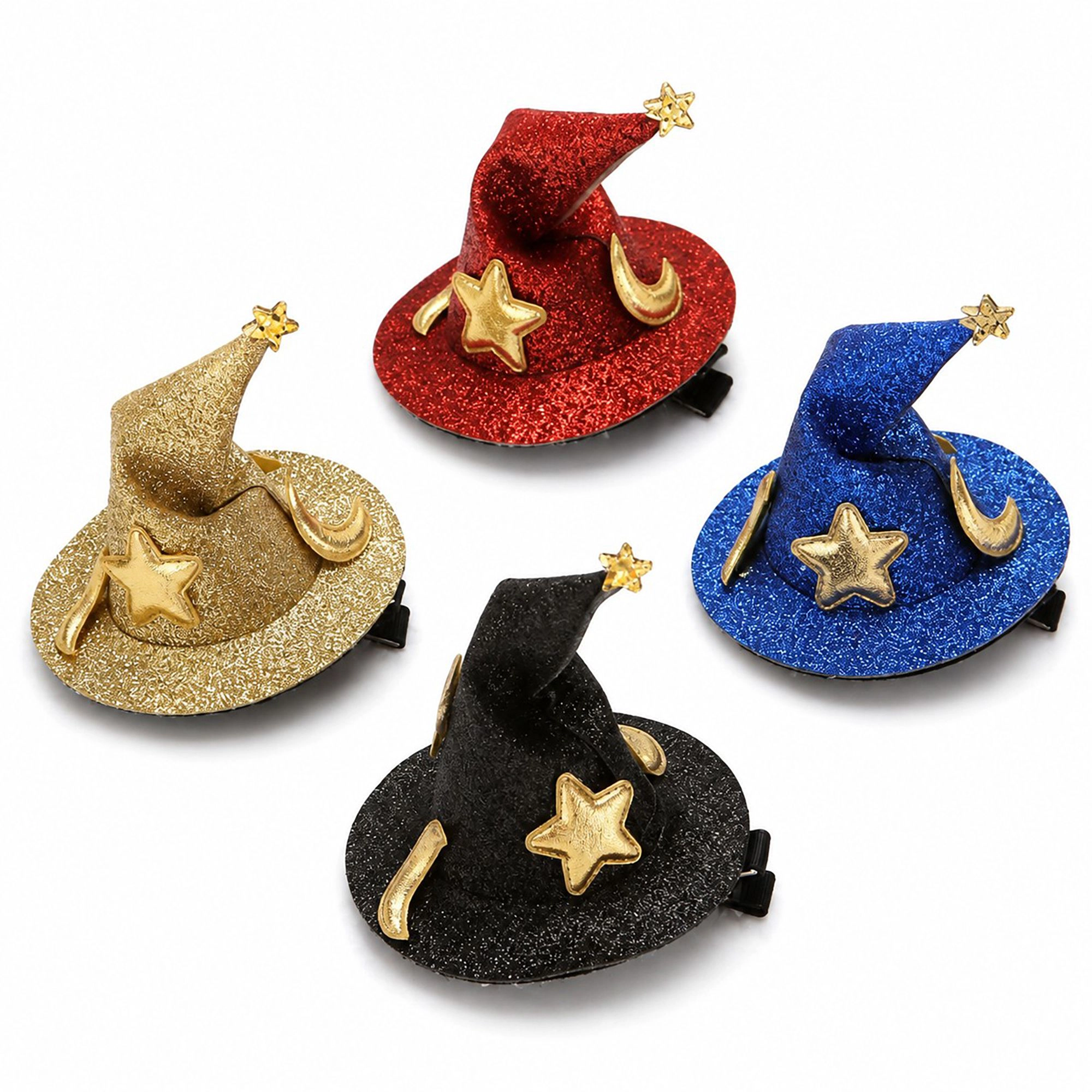 Alilang Pet 4-Piece Glitter Witch Hat Star Moon Hair Clip Set