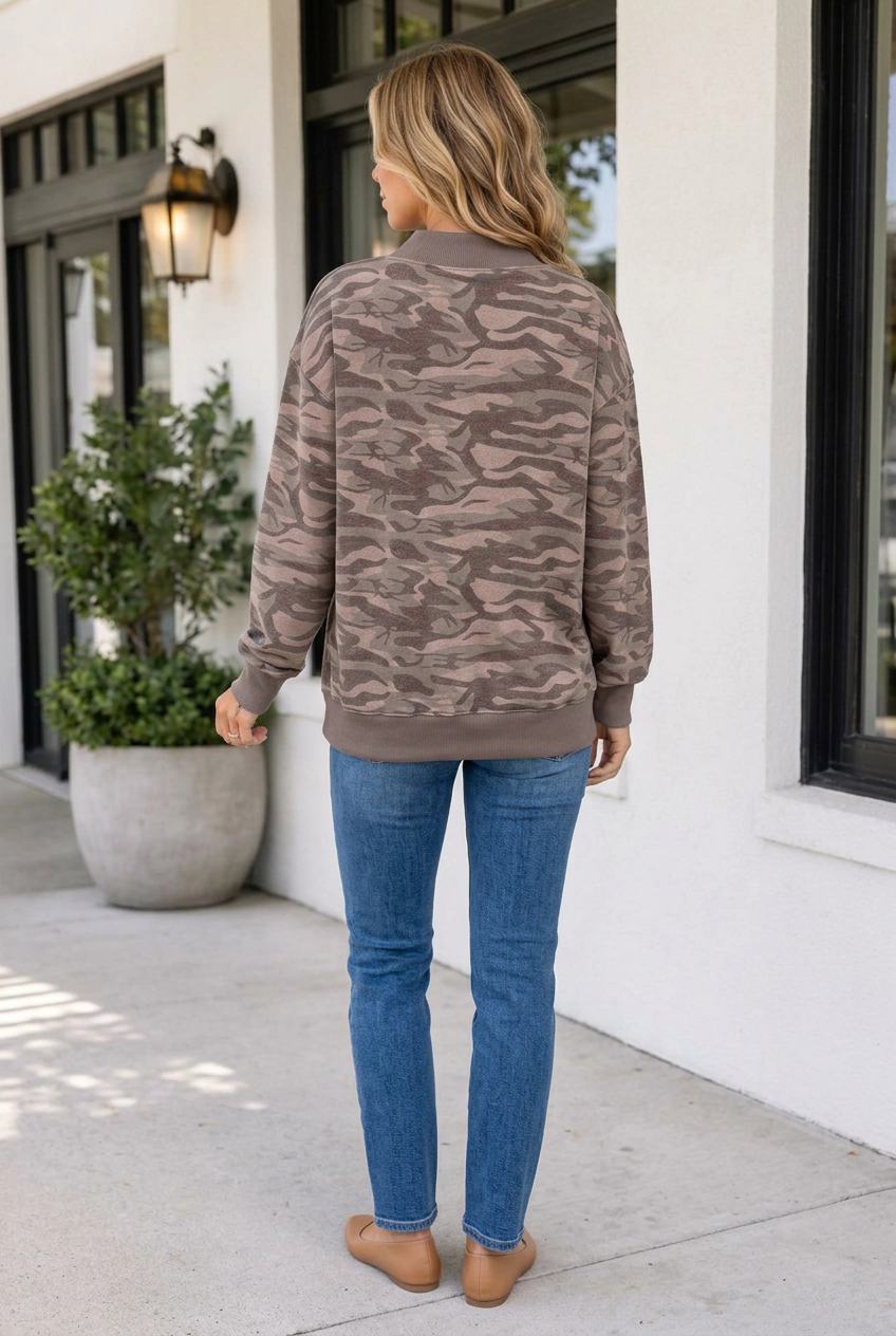 Threaded Pear Women's Miriam Print Mock Casual Pullover