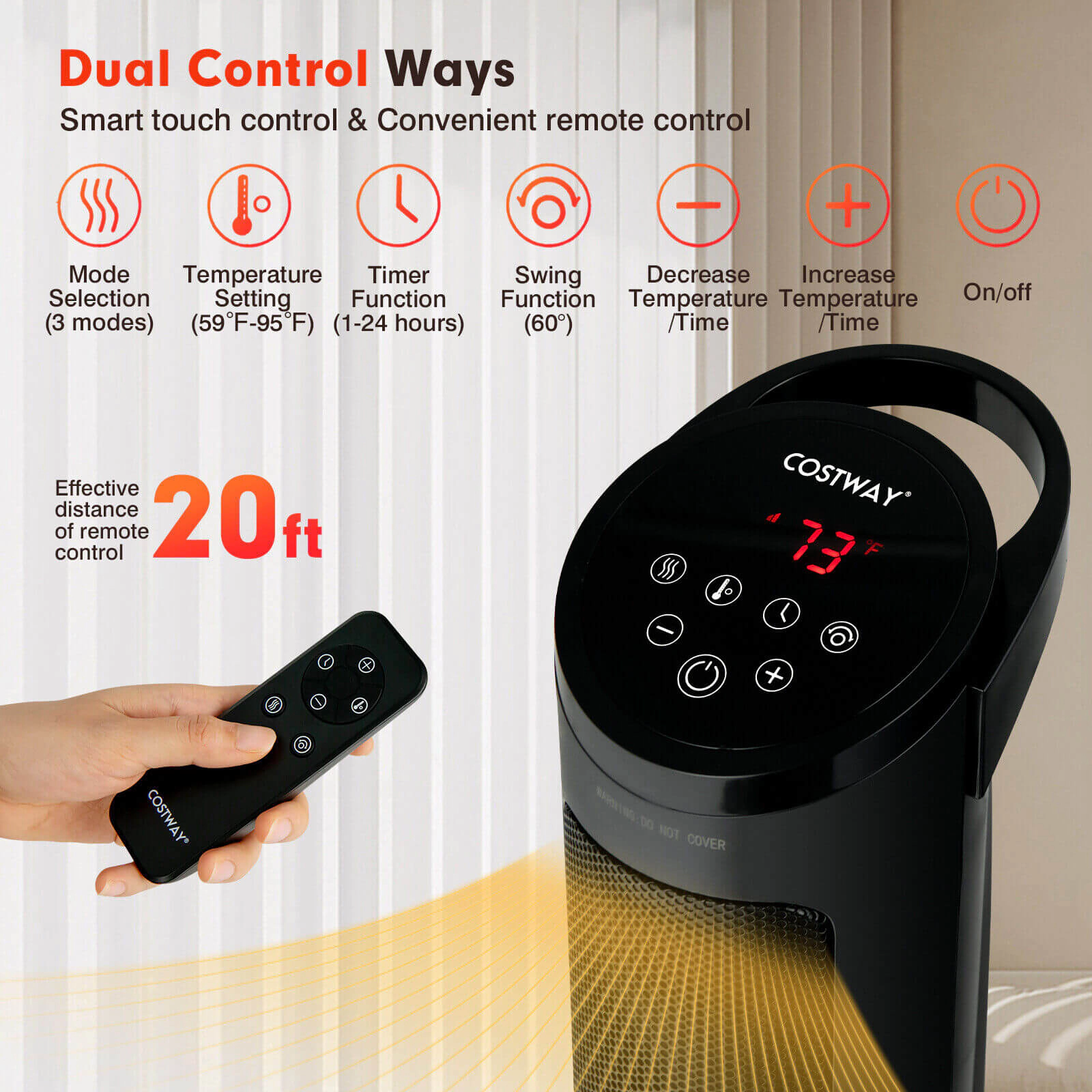 LJG 1500W PTC Fast Heating Space Heater with Remote Control