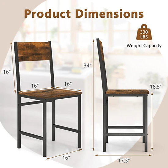 Hivvago Metal-Leg Dining Chair Featuring Slanted Back Design for Modern Industrial Spaces - Set of 2