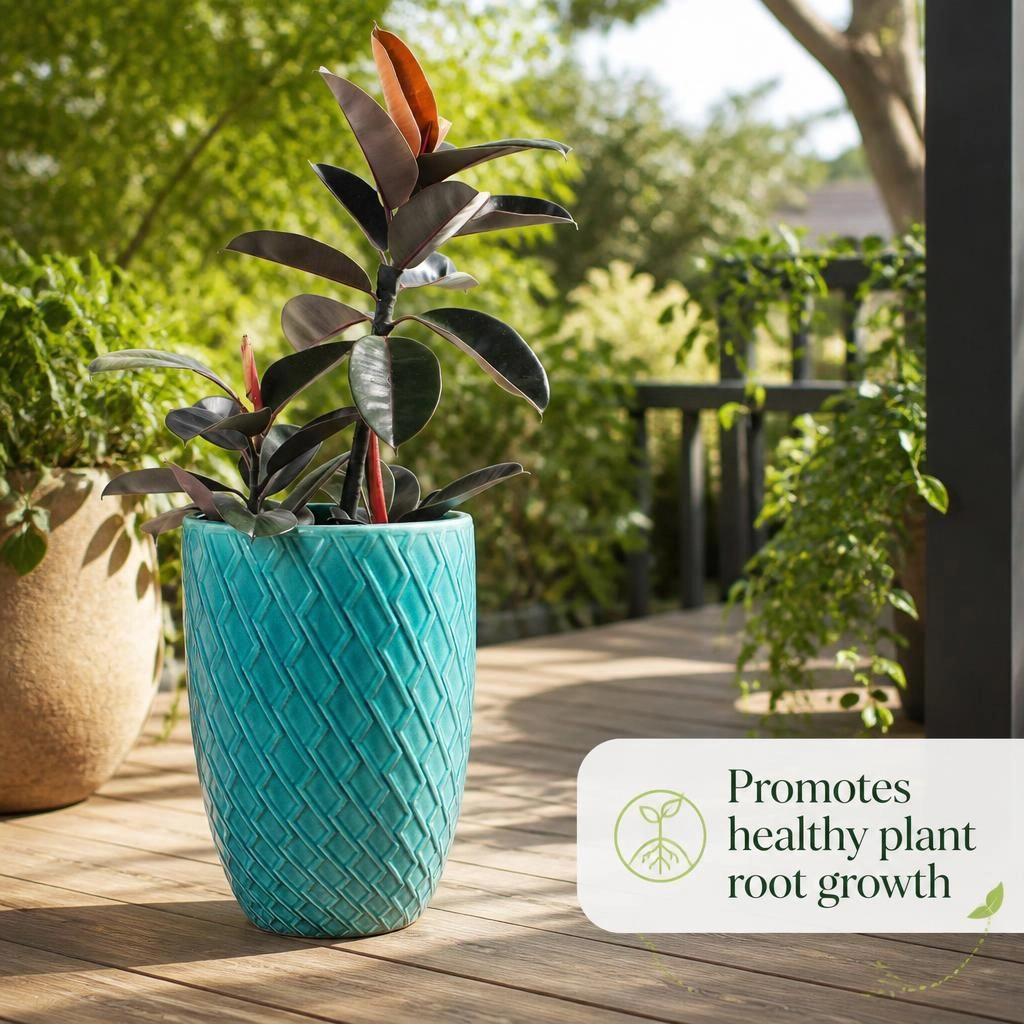 WOW PIONEER Large Tall Round Ceramic Garden Planter for Flowers Shrubs Small Trees Outdoor Decorative Use