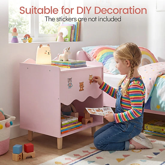 Hivvago Toddler Side Table with Wide Tabletop and Open Storage Compartment