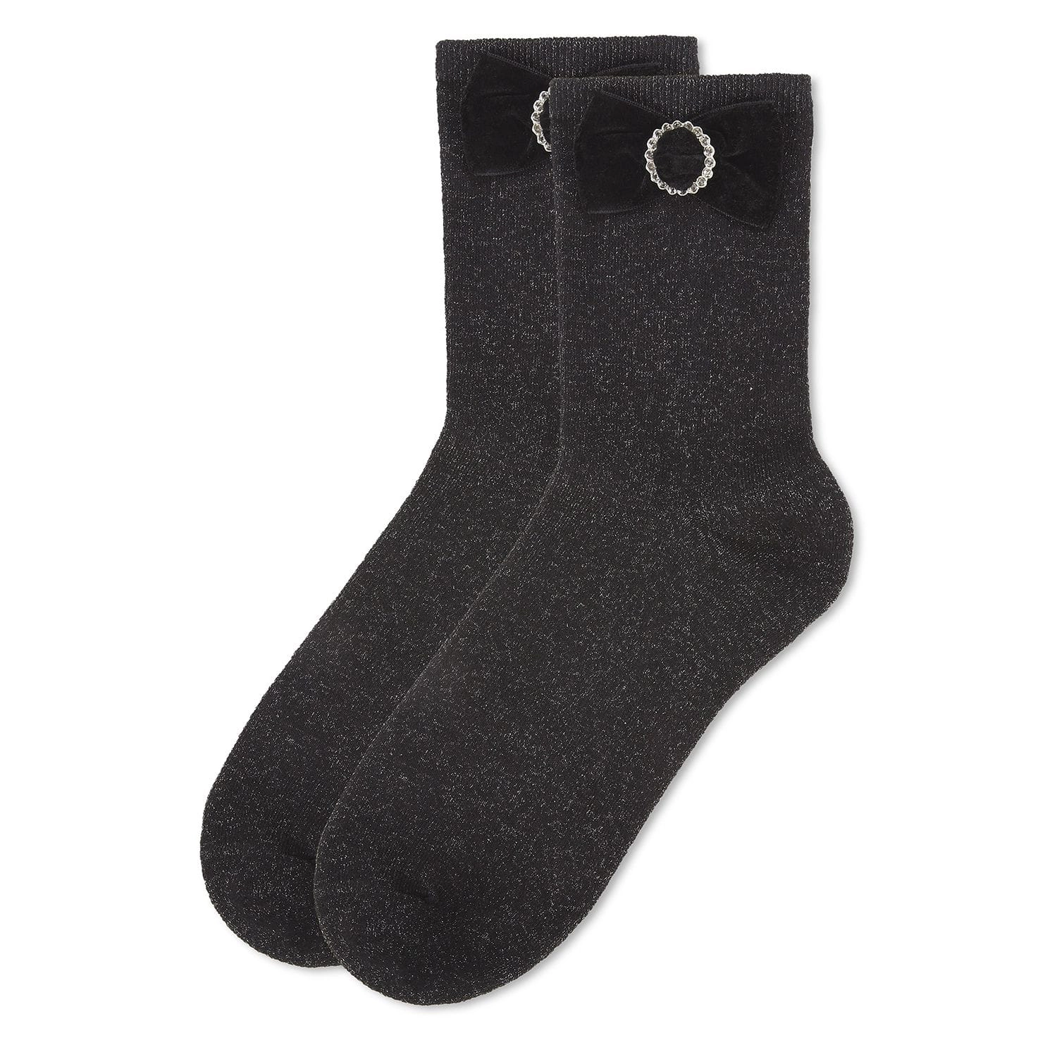 MeMoi Women's Velvet Bow Metallic Lurex Crew Socks