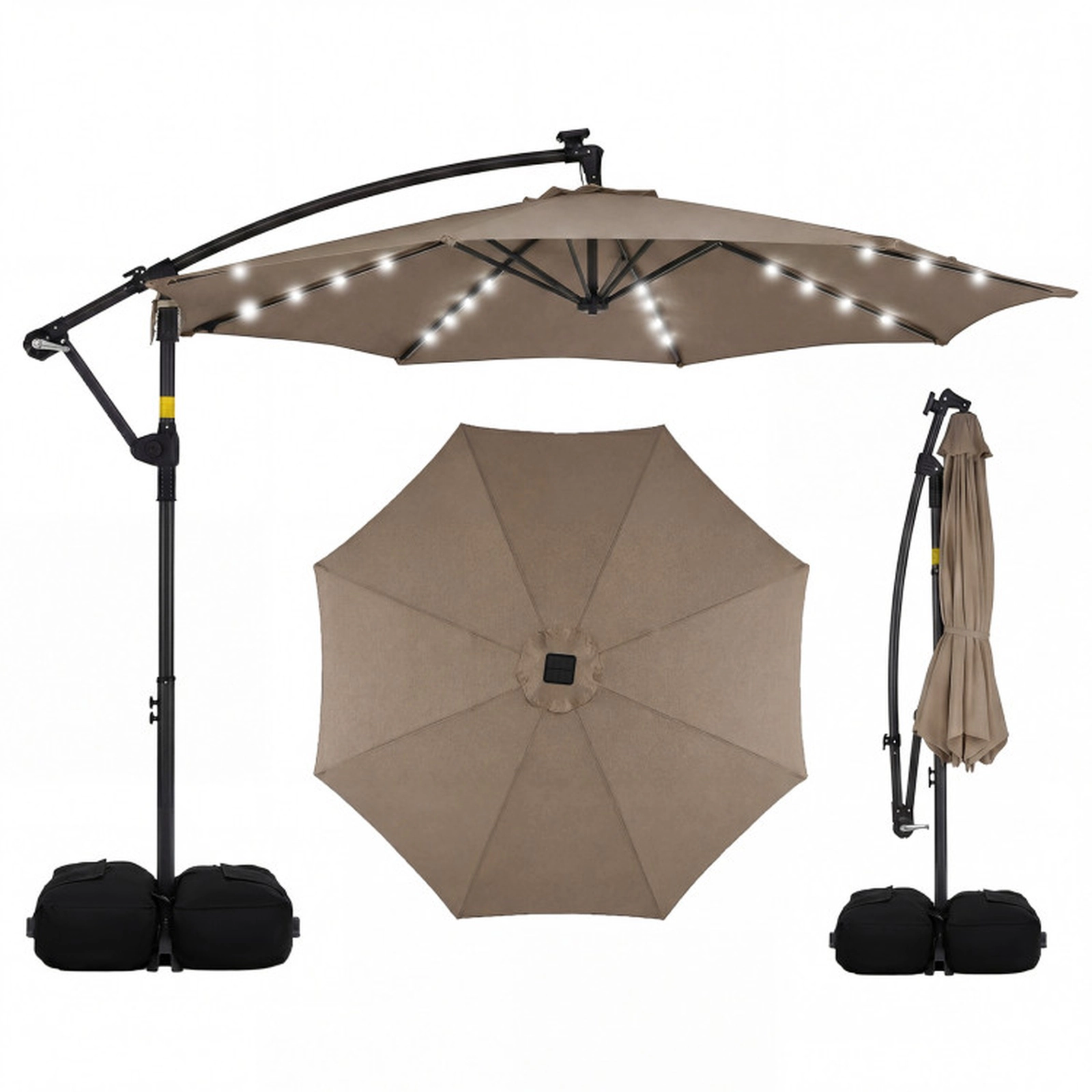 SUGIFT Weighted Cross Base 10 FT Solar LED Offset Cantilever Patio Umbrella