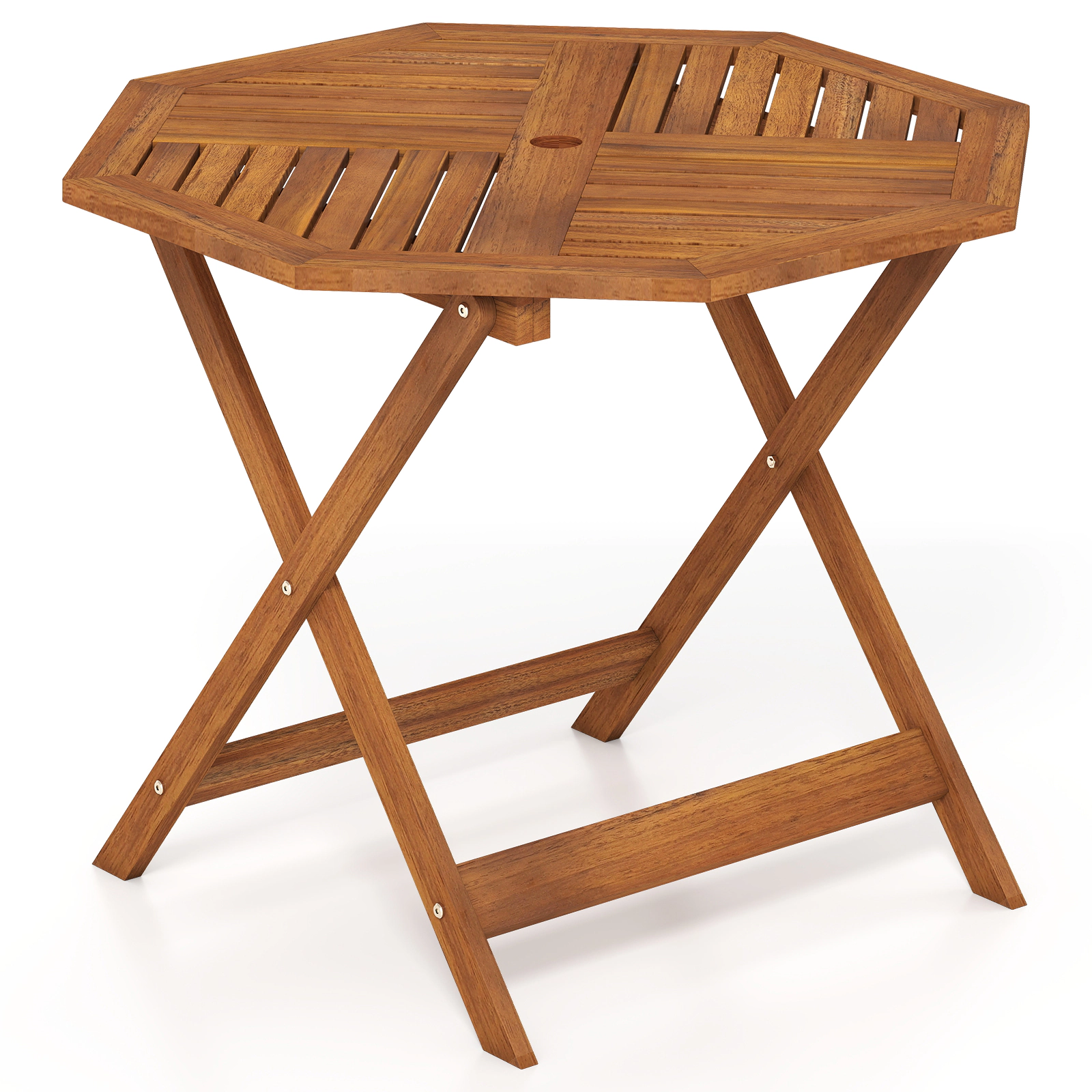 SUGIFT 35.5-in Solid Wood Octagon Patio Dining Table with 1.97-in Umbrella Hole 66-lb Capacity Natural Finish