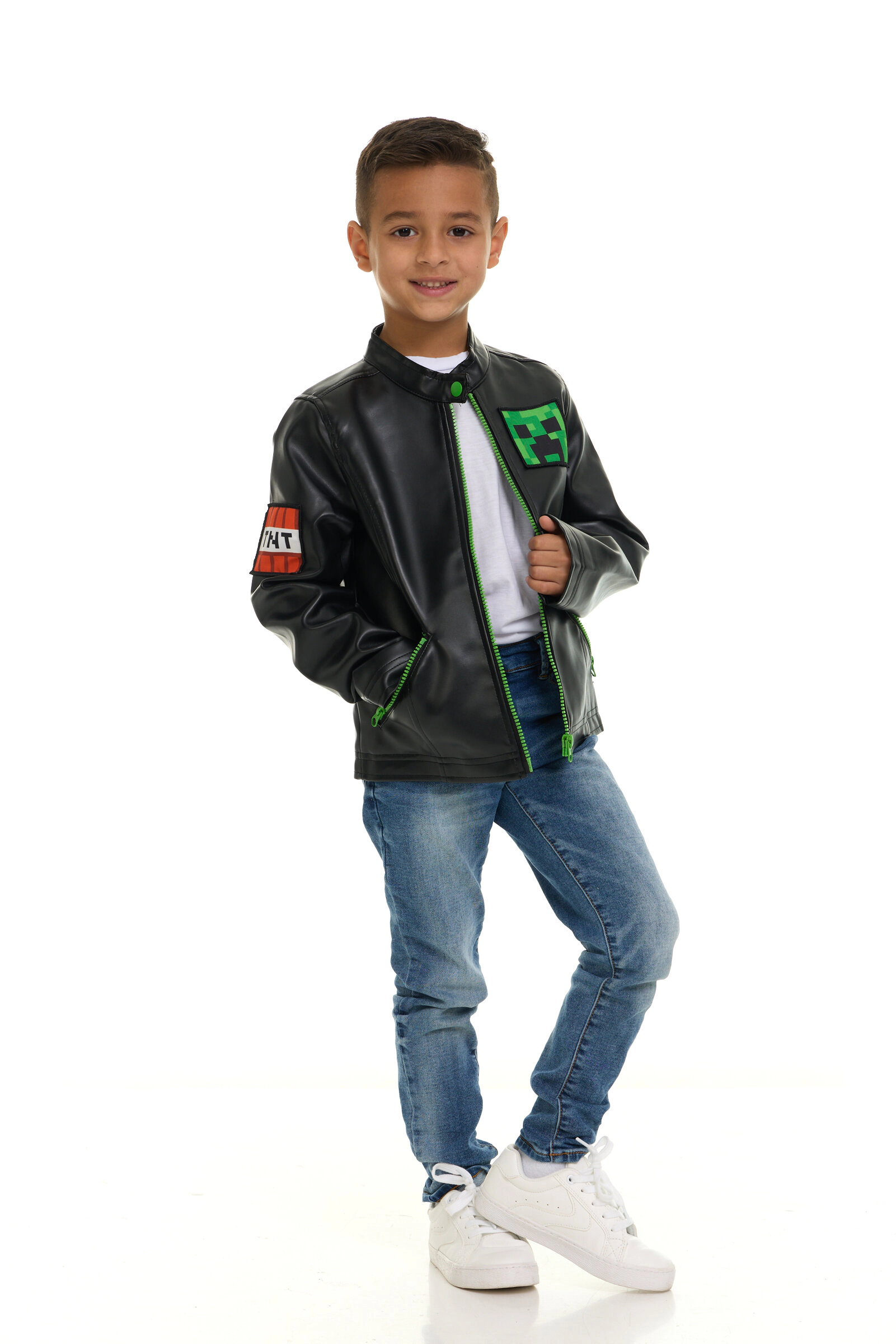 Minecraft Creeper Boys' Zip-Up Leather Jacket