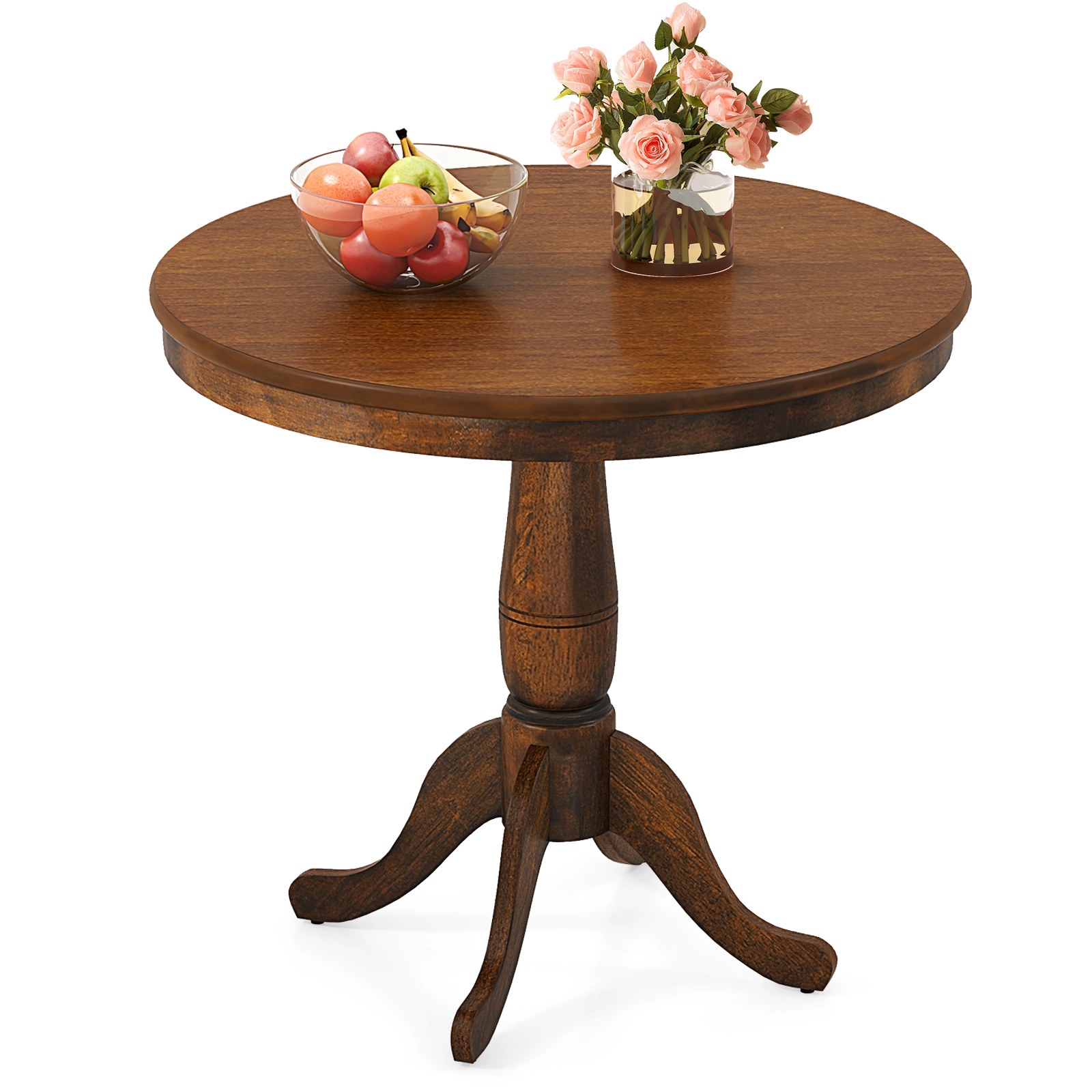 LJG 32 Inch Wooden Round Pub Pedestal Side Table