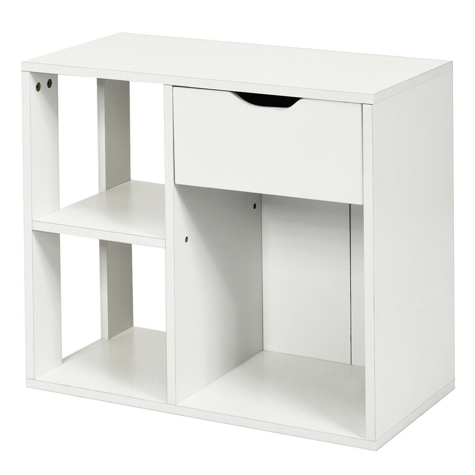SUGIFT 3-Tier Bookcase Side Table with Drawer and Shelves 110-lb Top Capacity Rustic Brown / Black / White
