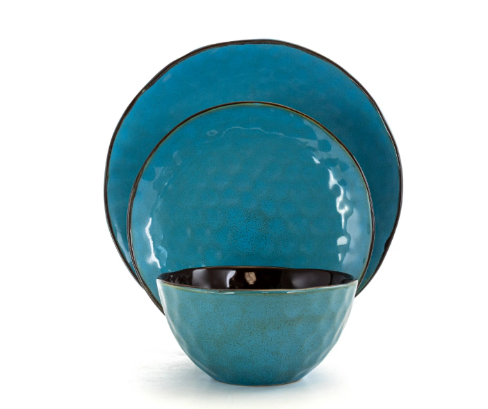 Elama Sea Glass 16 Pieces Round Stoneware Dinnerware Set in Turquoise