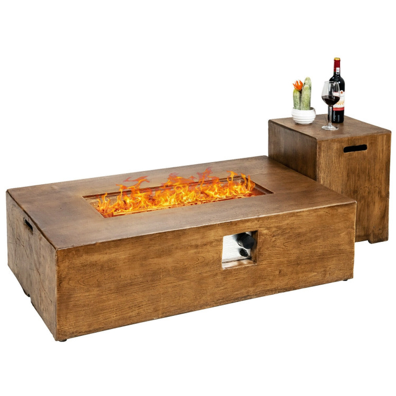 SUGIFT 2-Piece Brown Rectangular Propane Fire Pit Table Set with Hideaway Tank Holder 48-in W 27-in D 13.5-in H