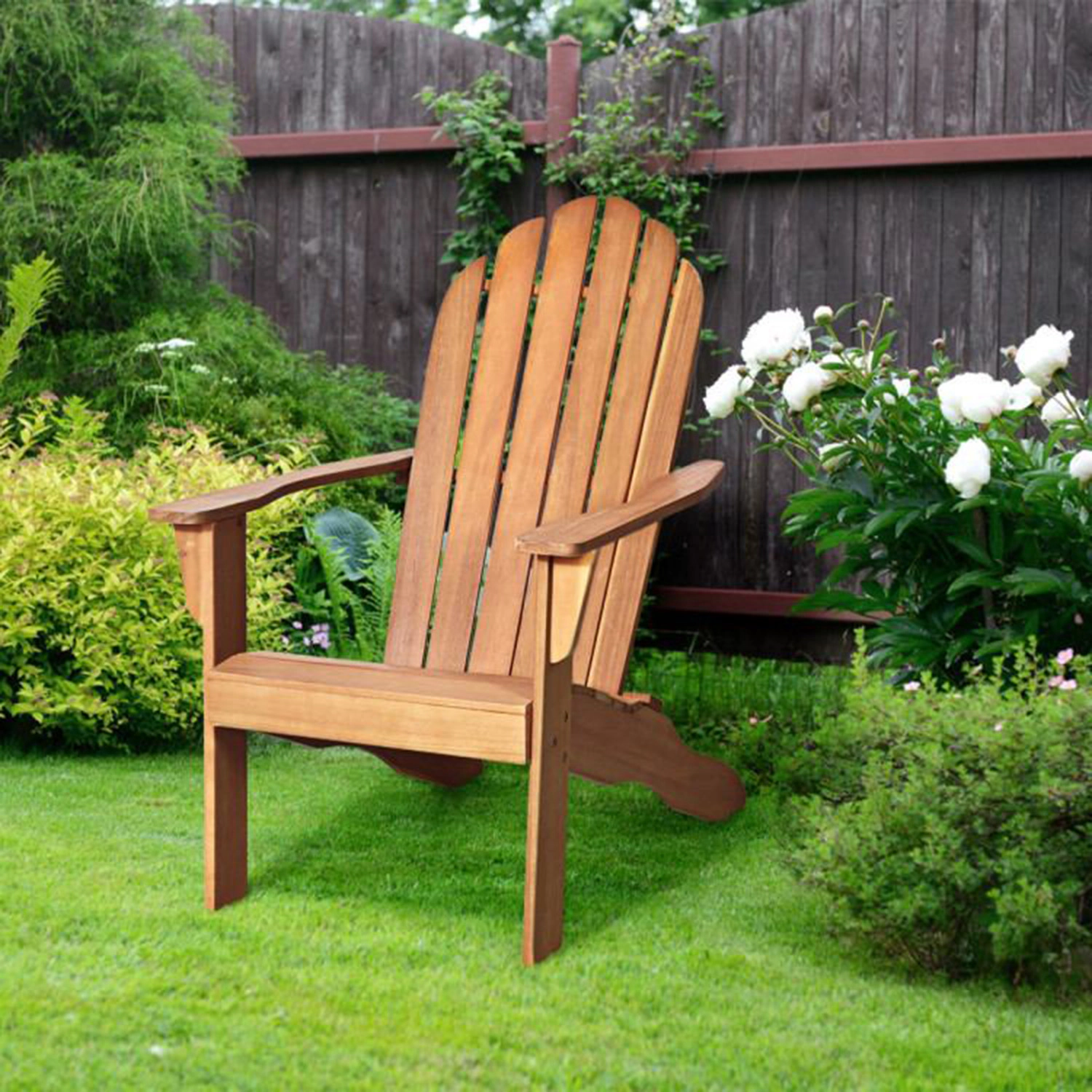 SUGIFT Natural Ergonomic Slatted Design Acacia Wood Outdoor Adirondack Chair