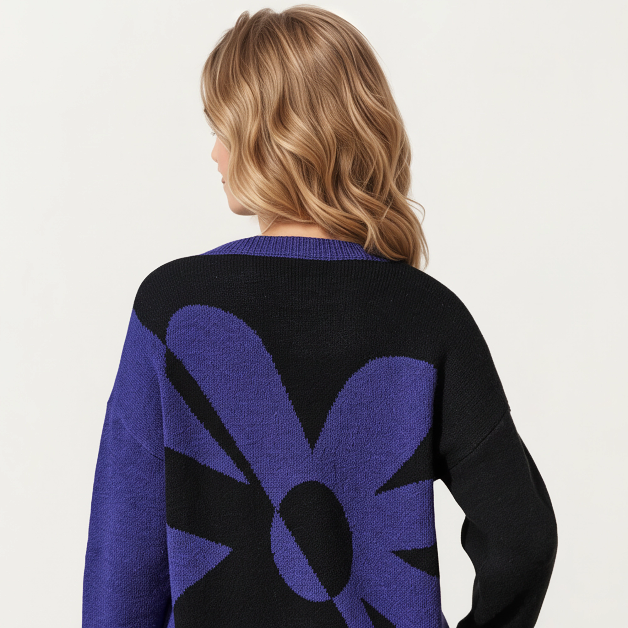 Anna-Kaci Women's Bold Graphic Floral Pattern Knit Sweater with Soft Crew Neckline and Relaxed Long Sleeve Pullover Fit