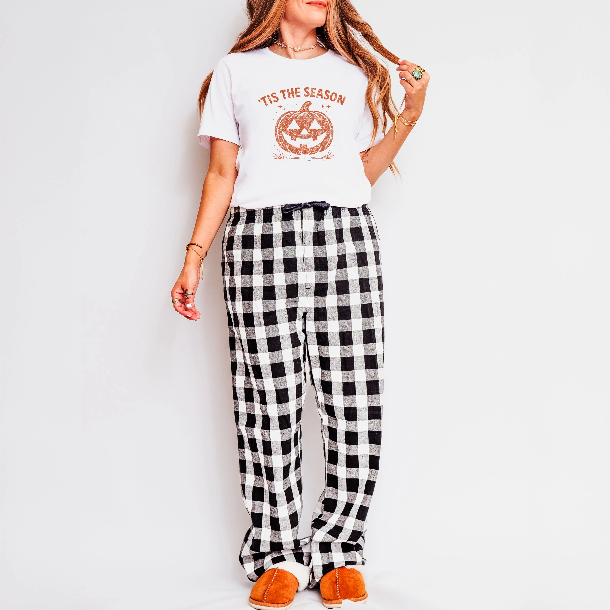 Simply Sage Market - Women's Plaid Pants and Tee Set Tis The Season Jack O Lantern