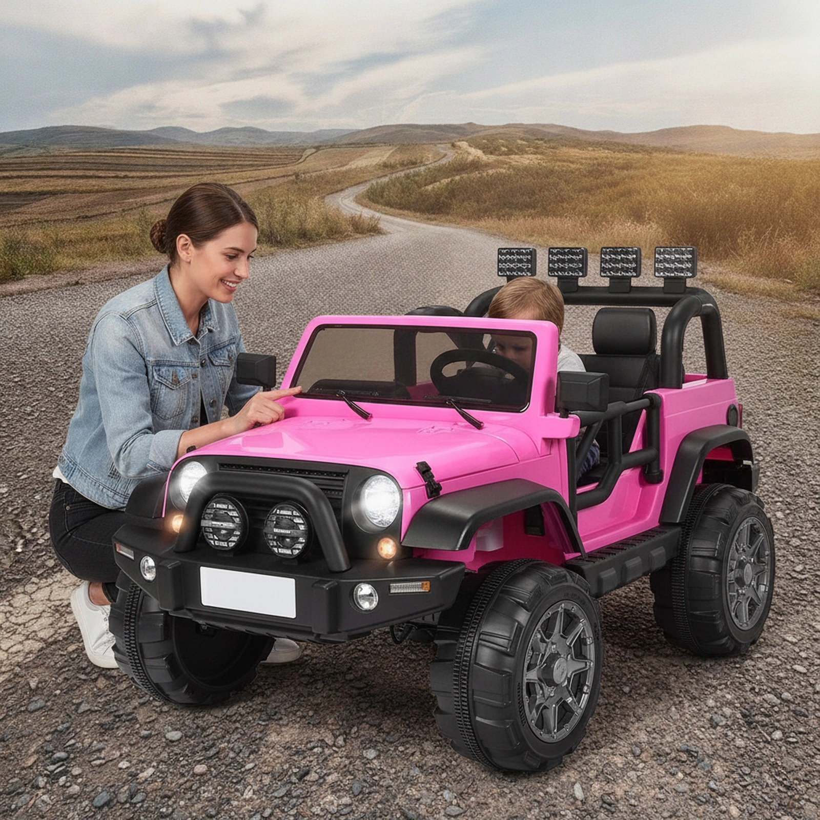12V 2-Seater Kids Ride On Car Truck Parent Remote Storage Box Spring Suspension 48.5-in Ages 3+ 110-lb Capacity Pink
