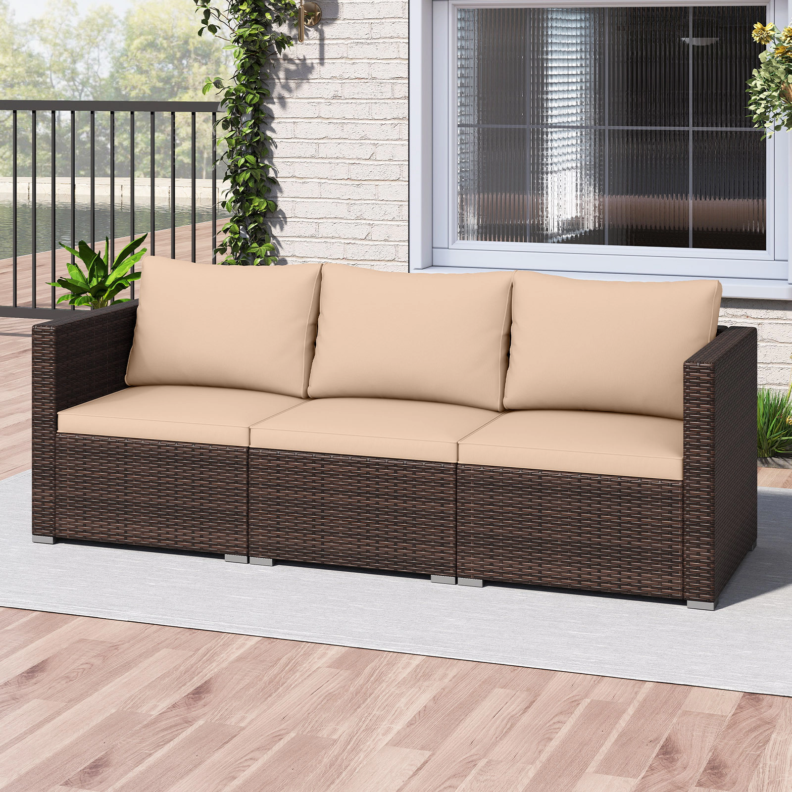 SUGIFT Patio Sectional Sofa Set with Soft Cushions 400-lb Capacity Beige
