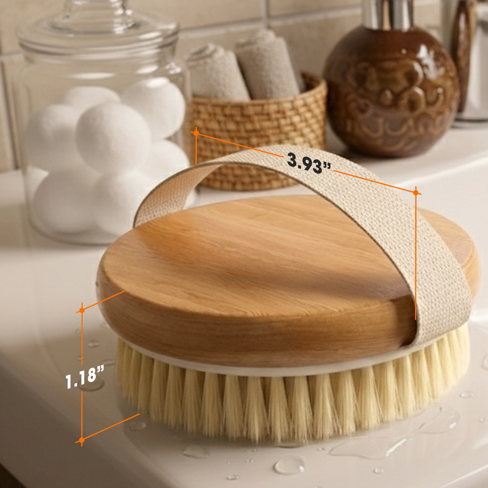 Cheer Collection 2-Pack Natural Bristle Exfoliating Body Brushes with Hand Straps