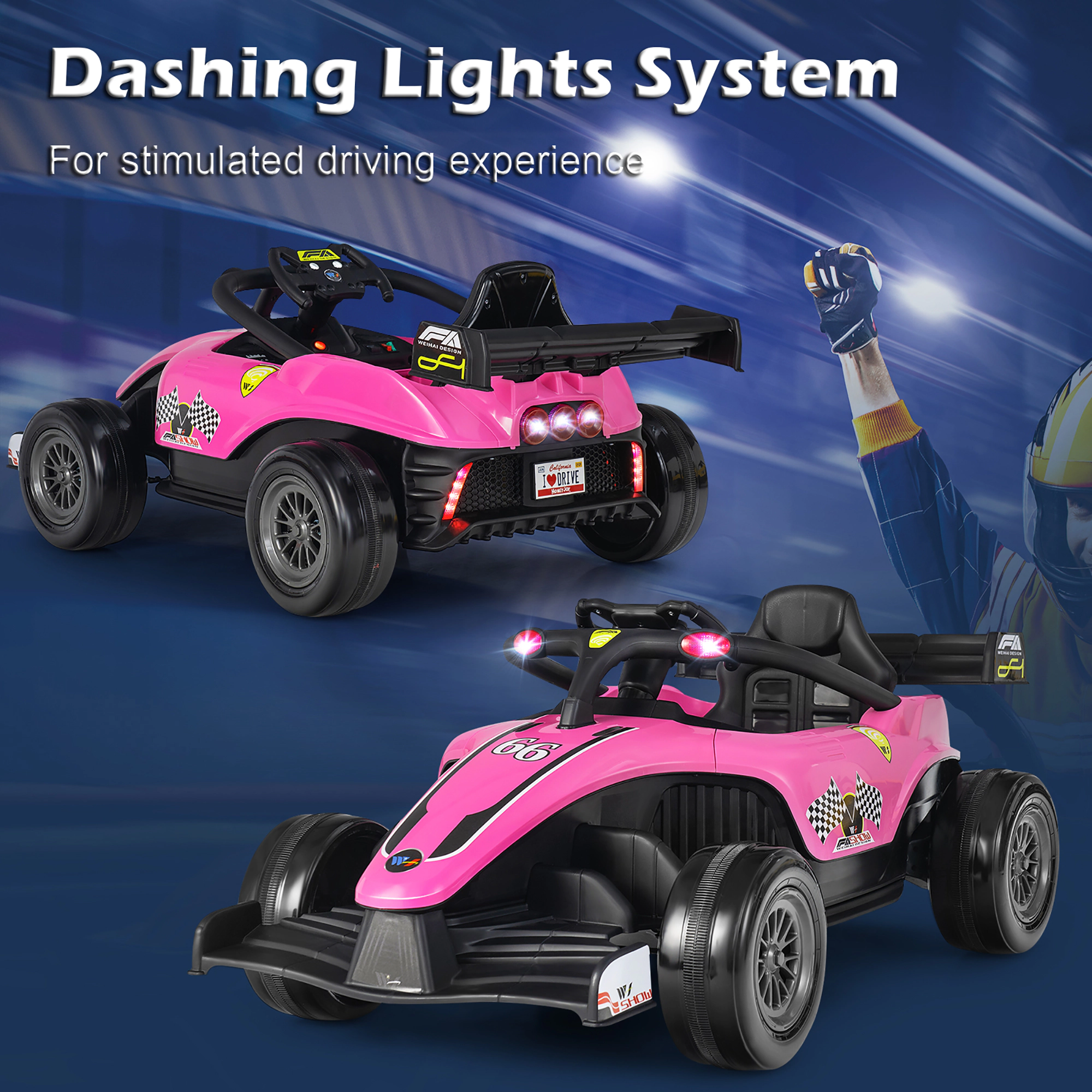 Costway 12V Kids Ride on Car Electric Racing Truck Remote Control w/ MP3 & Lights Pink