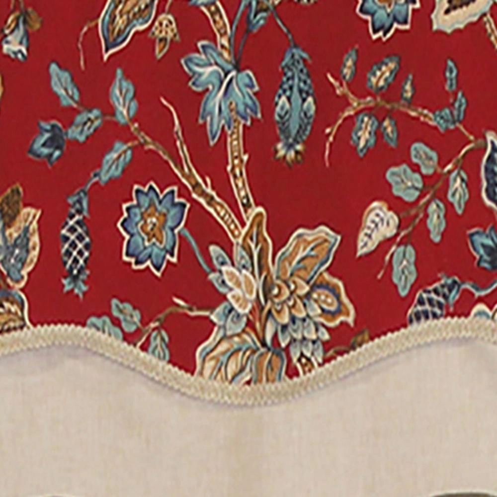 RLF Home Gianna Glory Valance Red. 3" Rod Pocket, Layered, Trimmed. 50"W X 16"L