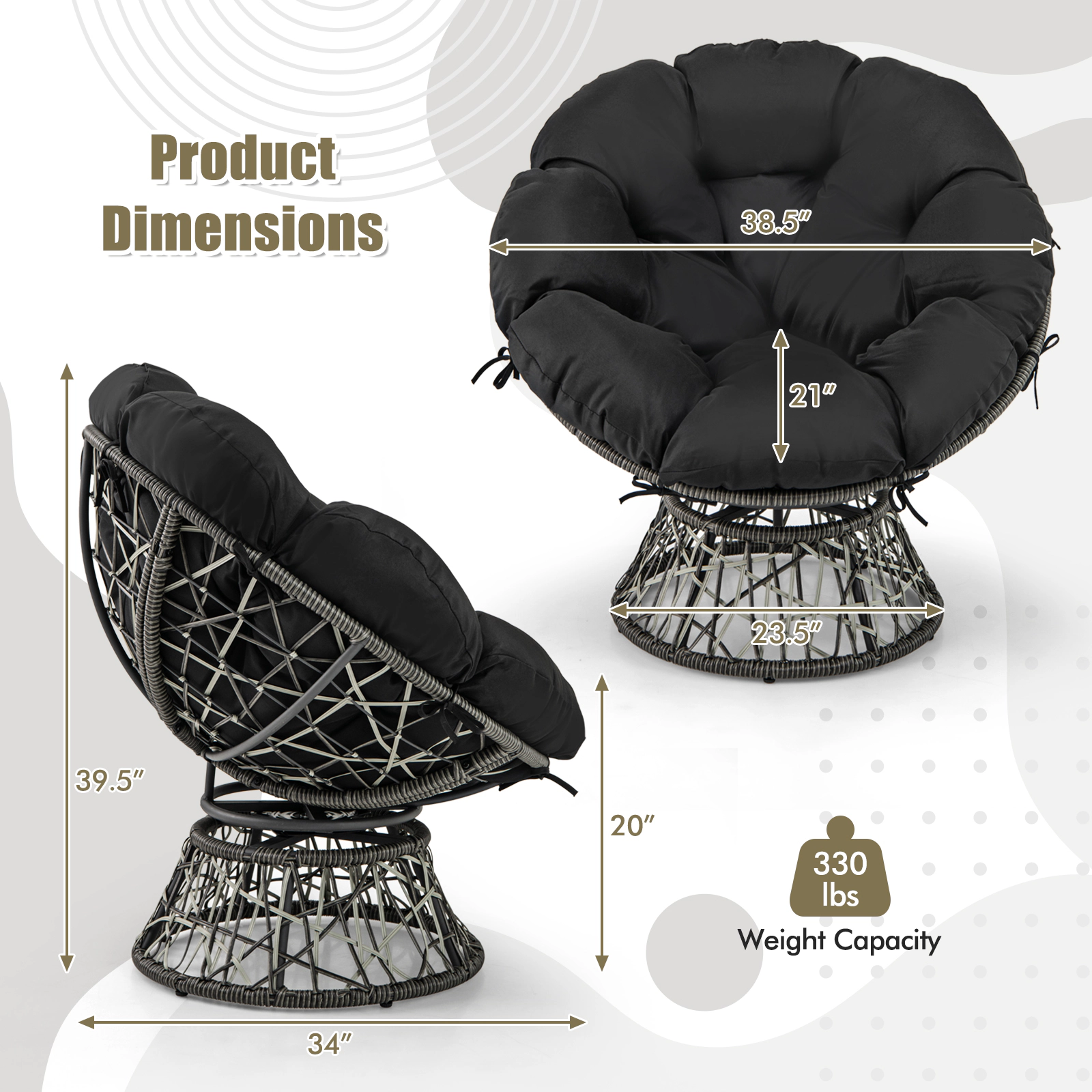 LJG PE Wicker Papasan Chair with Thick and Removable Cushion