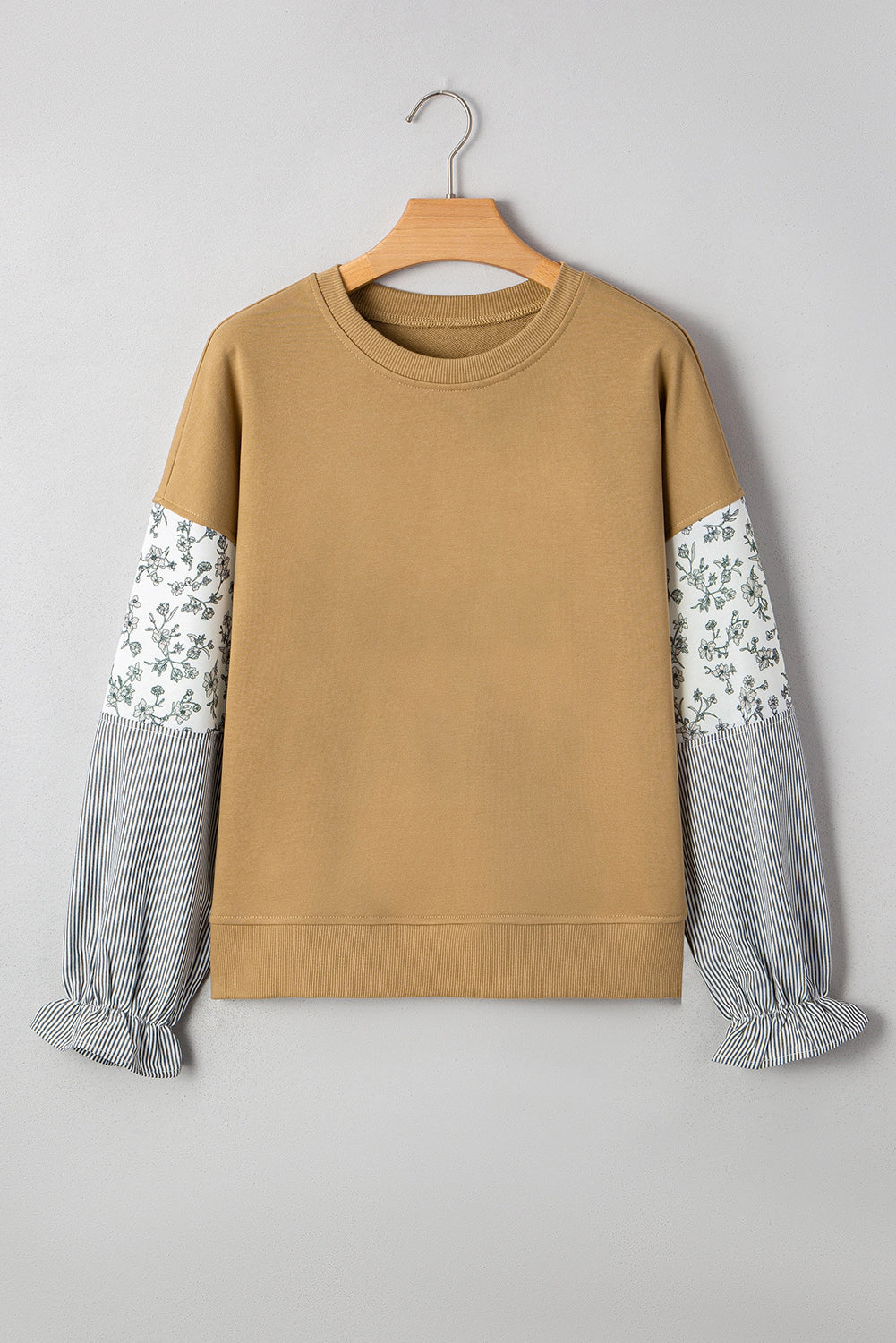 Threaded Pear Women's Beazita Patchwork Ruffled Sleeve Sweatshirt