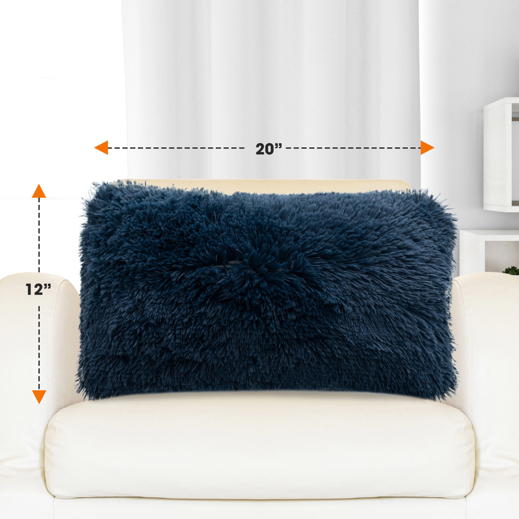 Cheer Collection 2 Pack 12 x 20 Inch All Around Shaggy Faux Fur Lumbar Pillows with Inserts