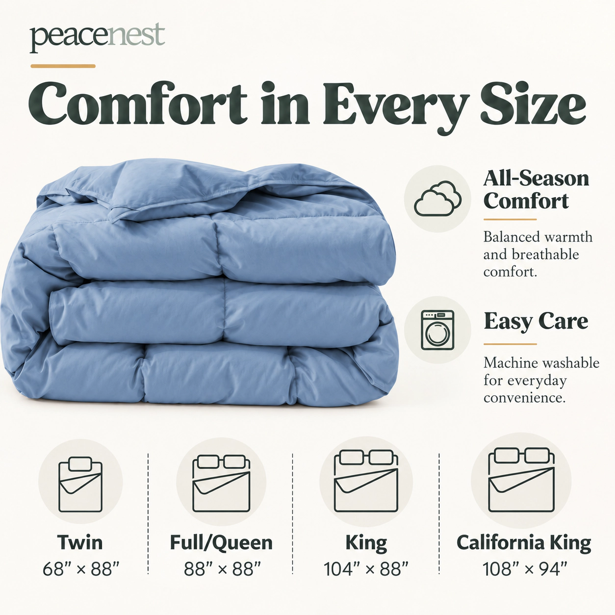 Peacenest All Season Goose Down Feather Fiber Comforter Duvet Insert