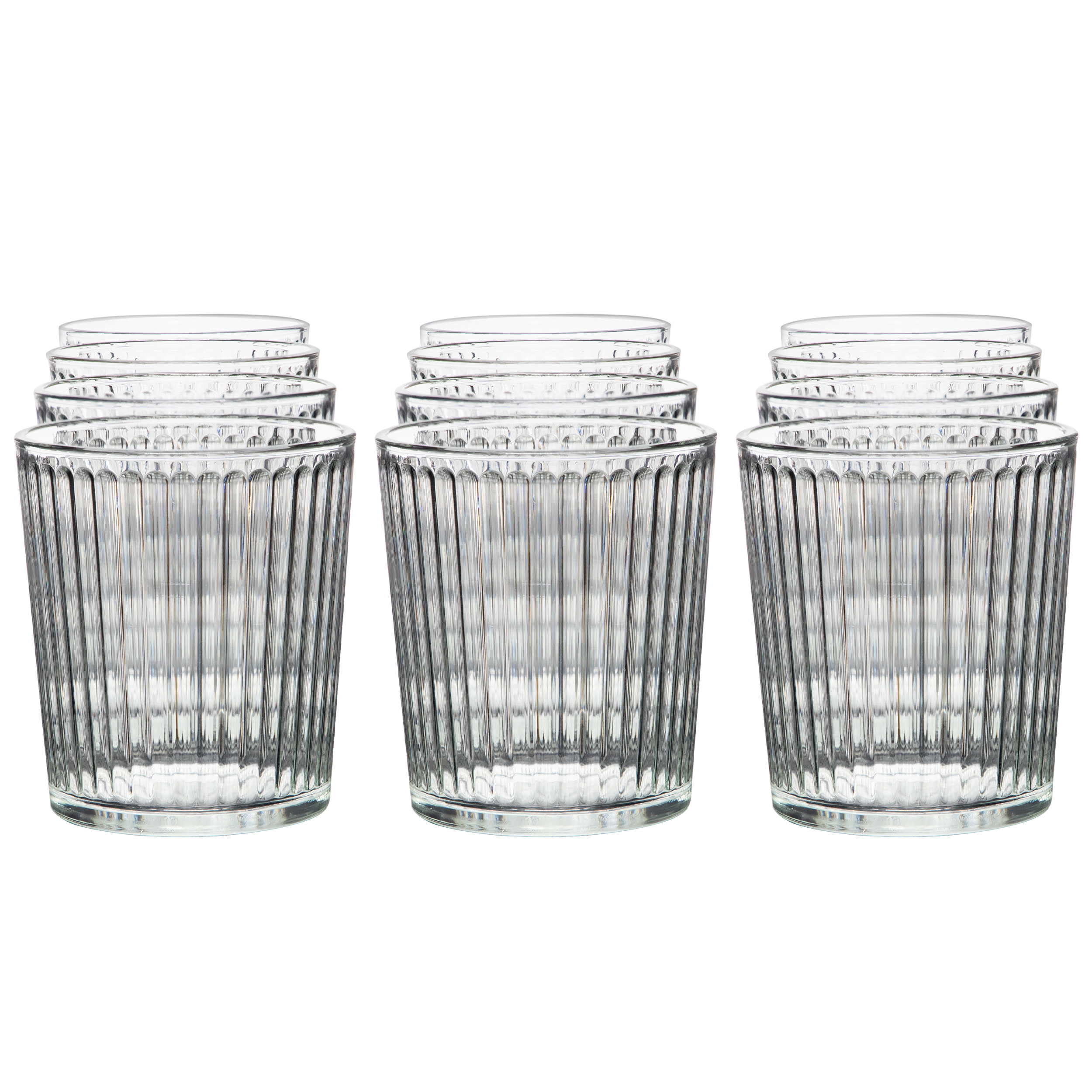 Gibson Home Great Foundations 12 Piece 13.5 Ounce Embossed Glass Double Old Fashion Set
