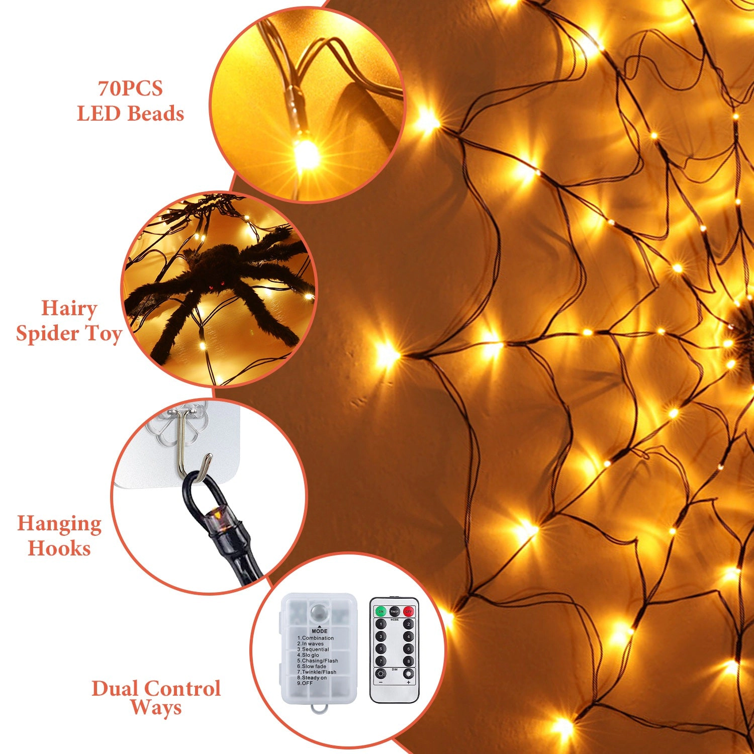 GBruno 70-LED Battery-Powered Spider Web Light