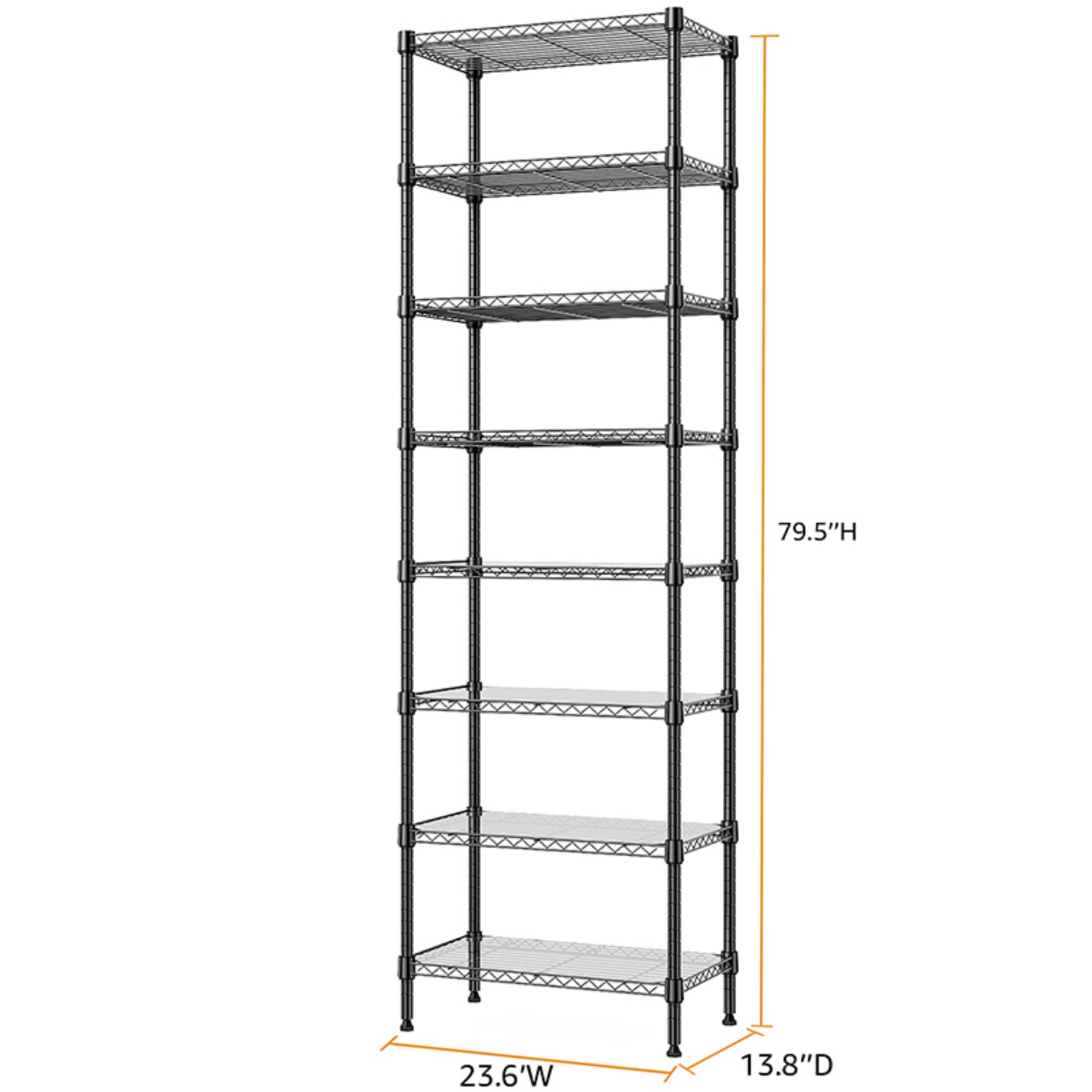 Flynama 8 Tier Black Wire Shelving 2000 LBS 79.5H x 23.6W x 13.8D in Organizer Rack for Laundry Kitchen and Garage