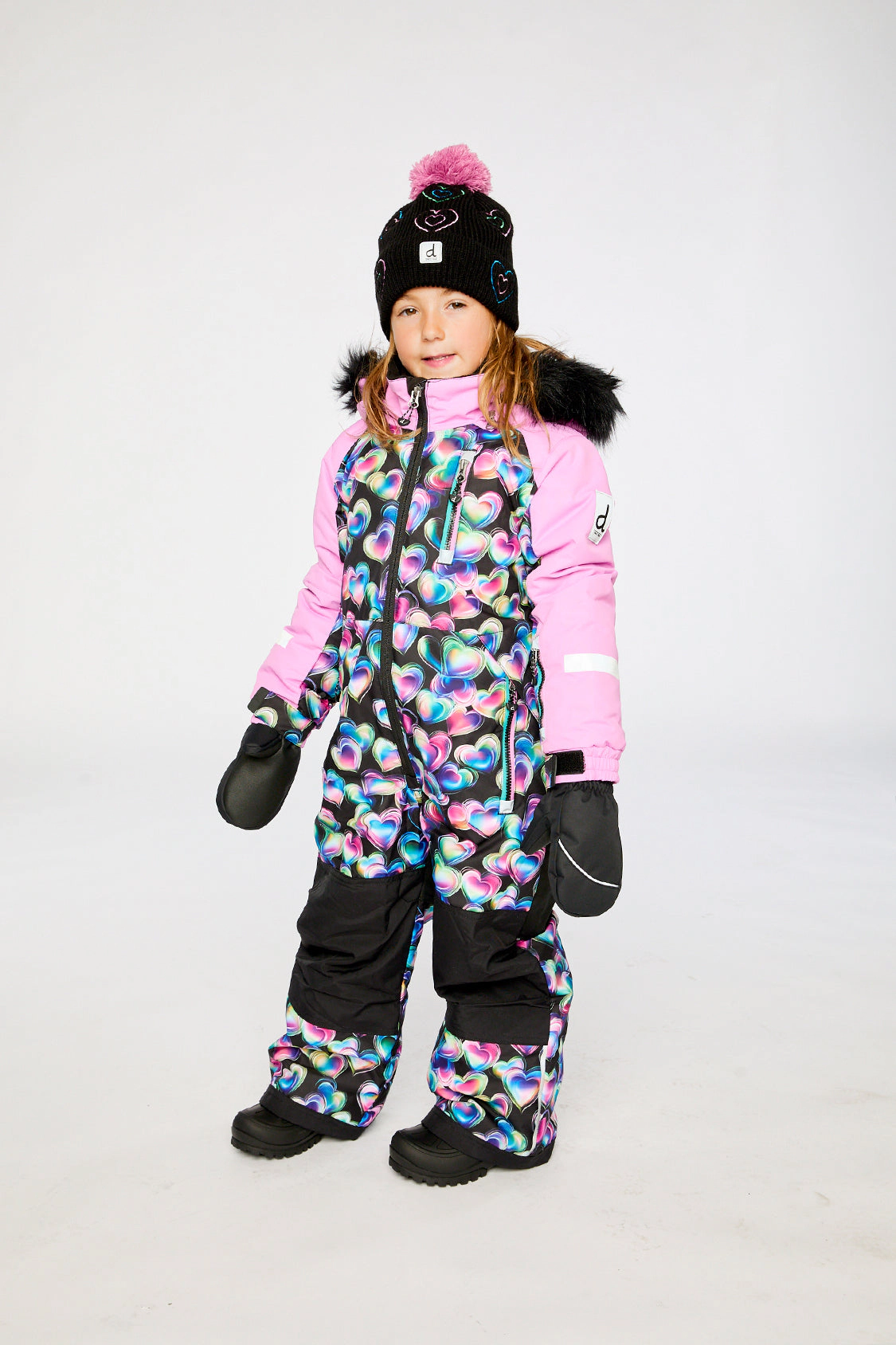 Deux par Girls Heart Print One Piece Play Snowsuit with Detachable Hood