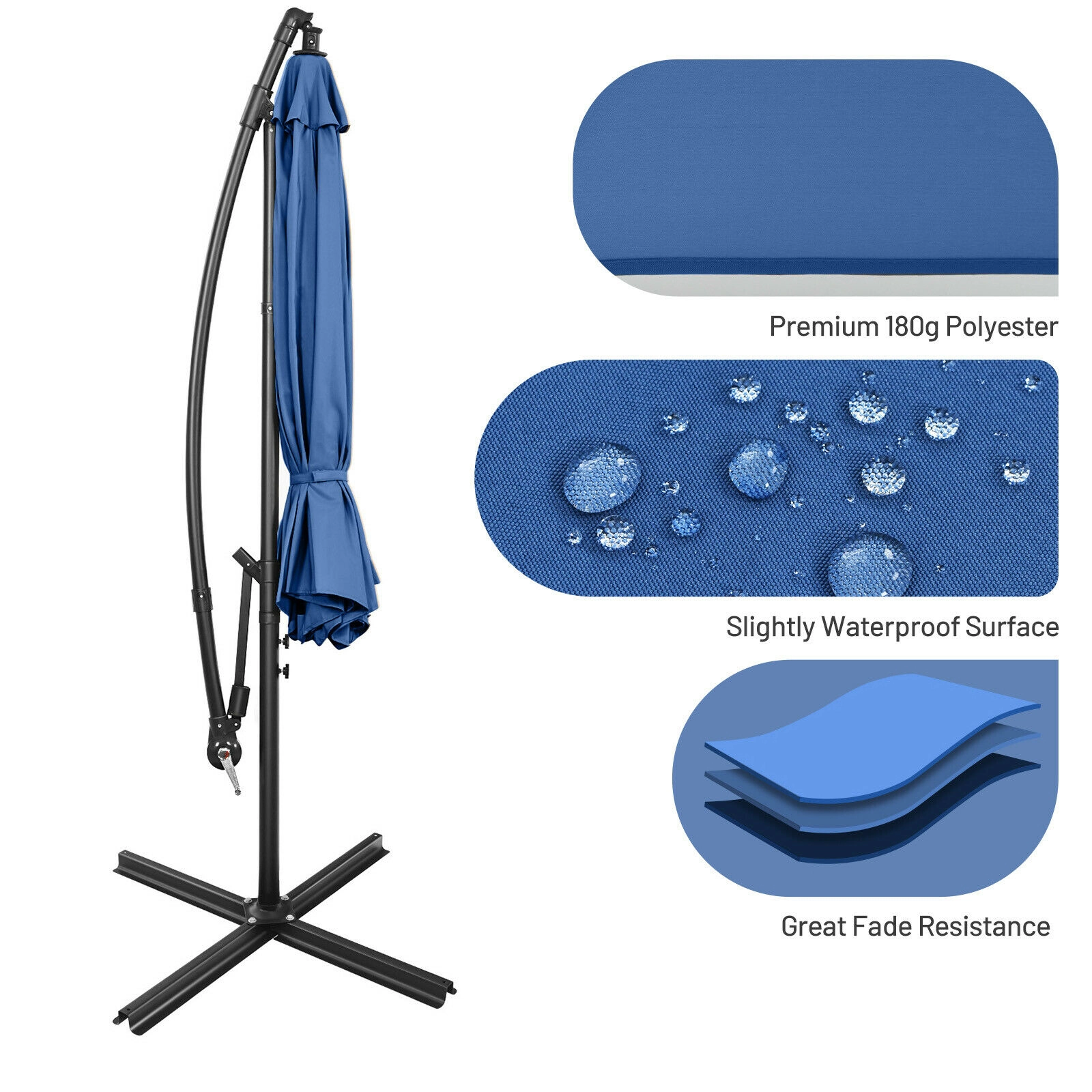 SUGIFT 10-ft Red Offset Cantilever Patio Umbrella with 8 Iron Ribs Crank Lift and Cross Base 8-ft H