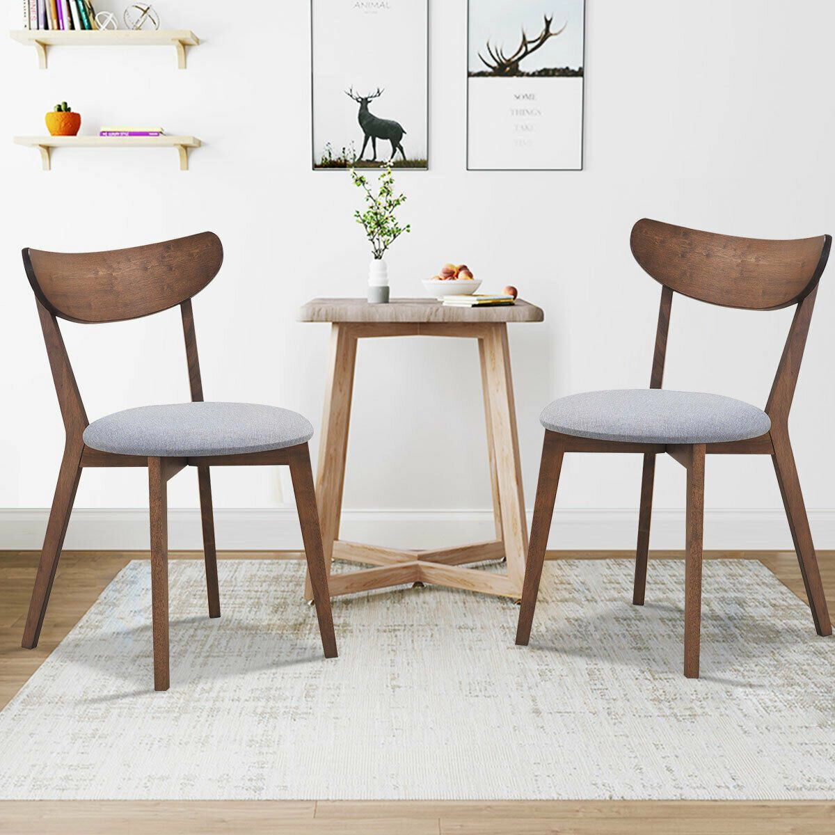 SlickBlue Padded Mid-Century Rubber Wood Side Chair