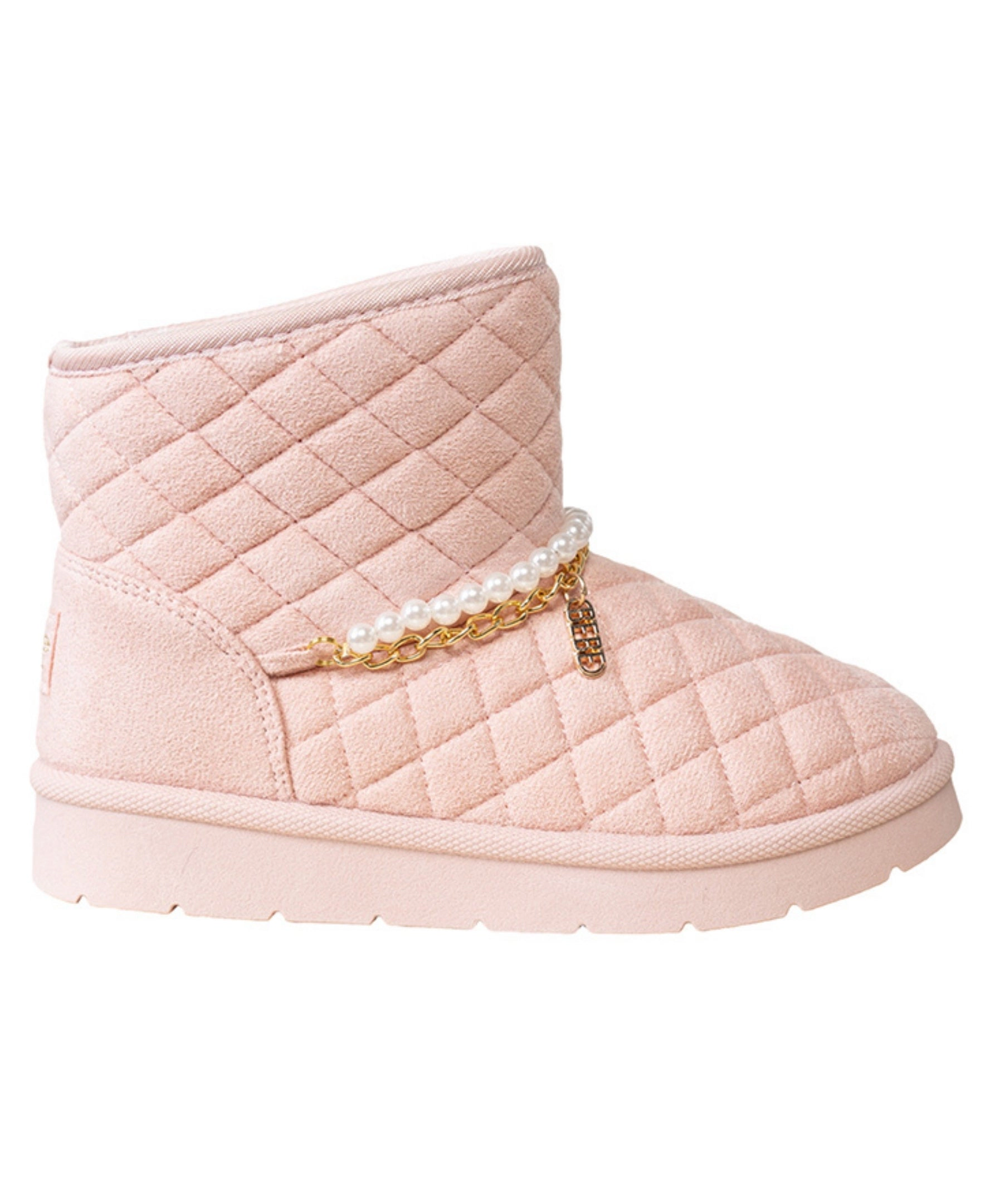 Bebe Girl's Quilted Cozy Boot with Pearl Chain Charm