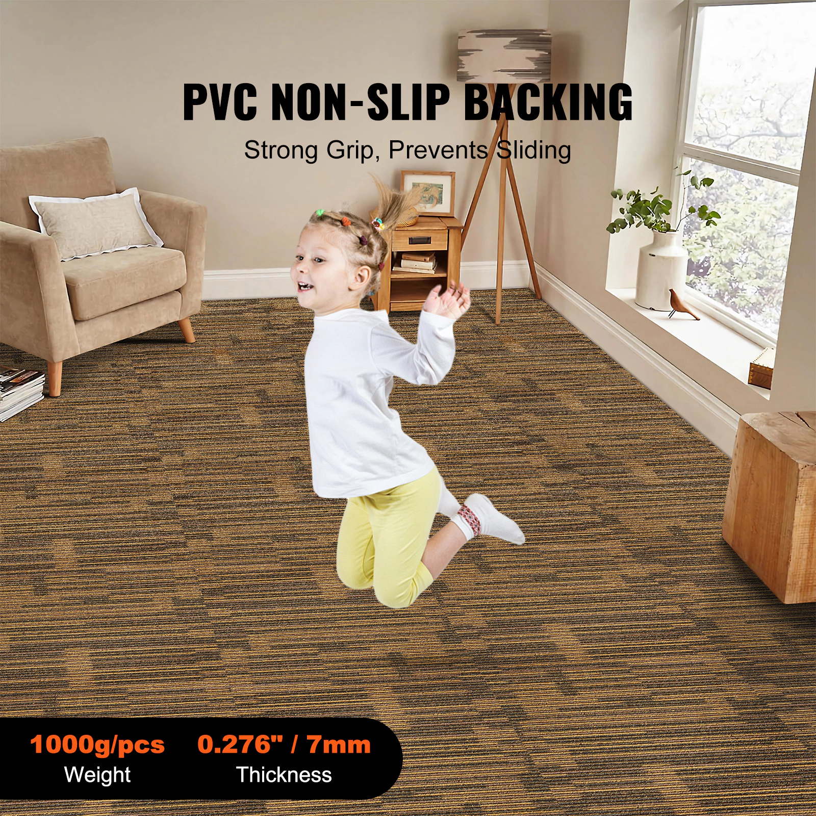 HONGGE Carpet Tiles Reusable Carpet Squares With Padding Attached Soft Padded Carpet Tiles Easy Install DIY for Bedroom