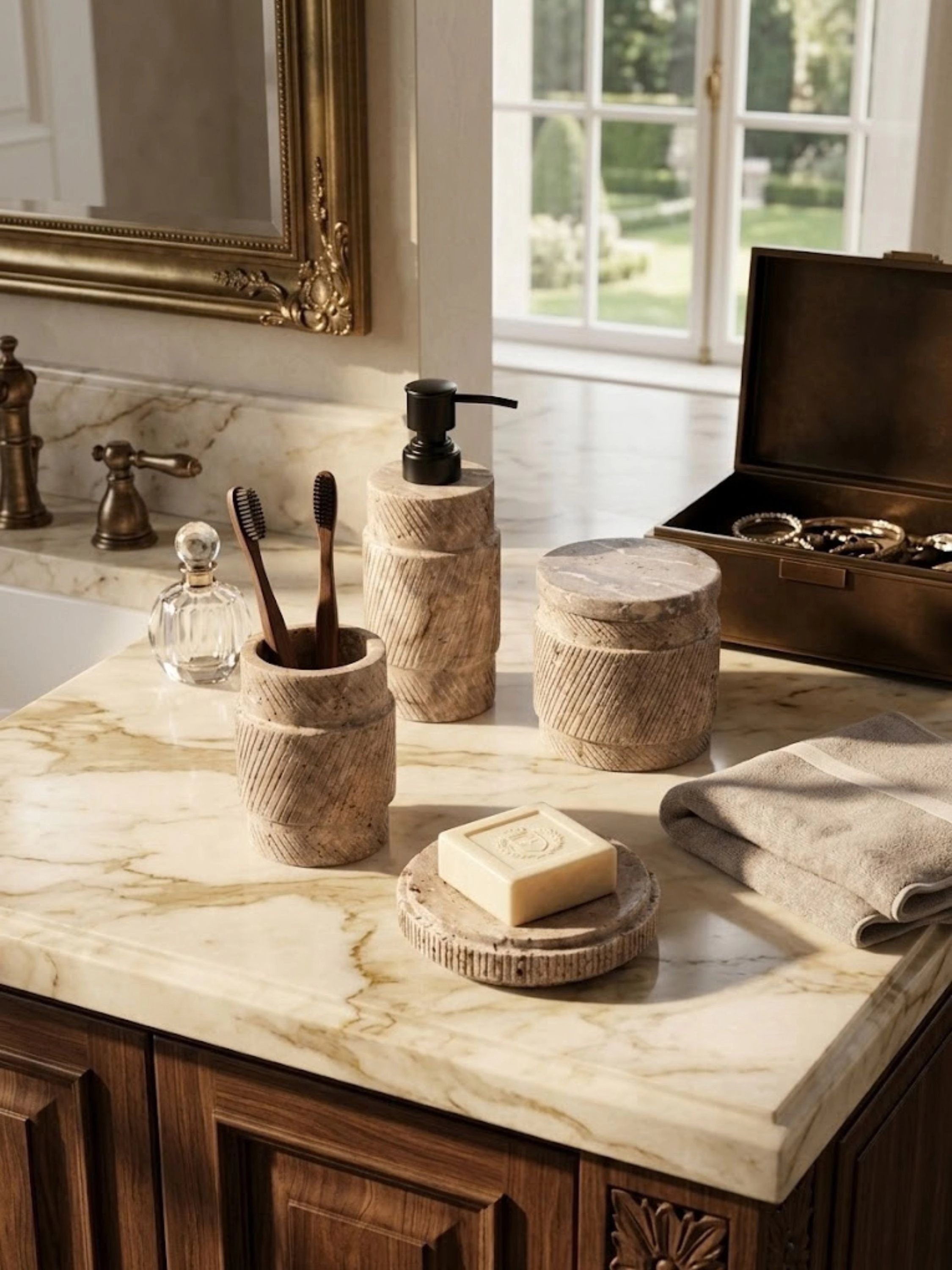 GAURI KOHLI Tallinn Gray Travertine Bath Accessories