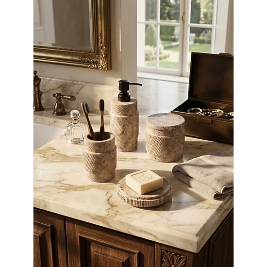 GAURI KOHLI Tallinn Gray Travertine Bath Accessories